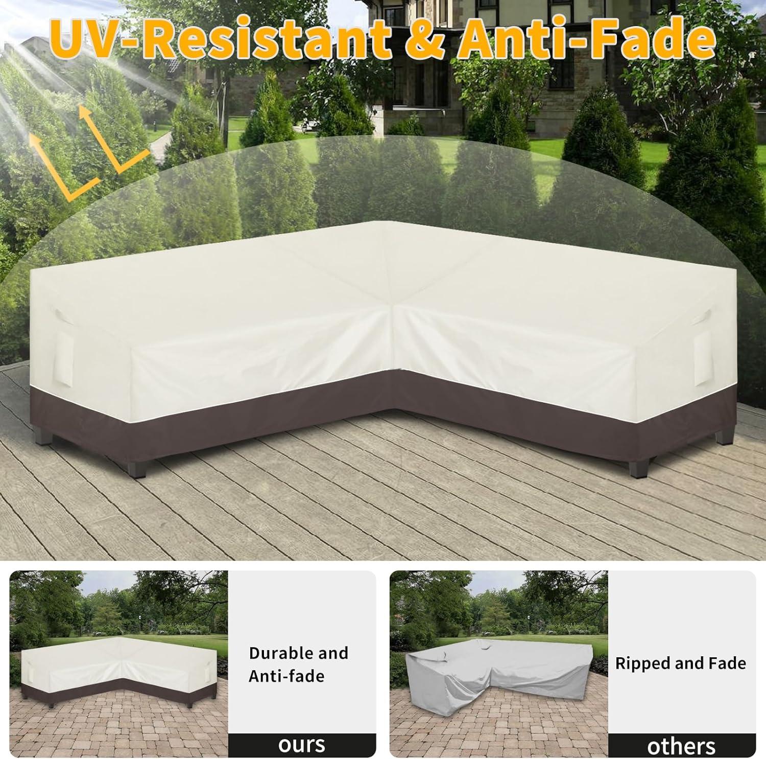 image:imageEasyGoing Outdoor VShaped Sectional Sofa Cover 89X89 UV Resistant Patio Sectional Couch Cover Waterproof Lawn Patio Furniture Cover BeigeBrownBeigeBrown