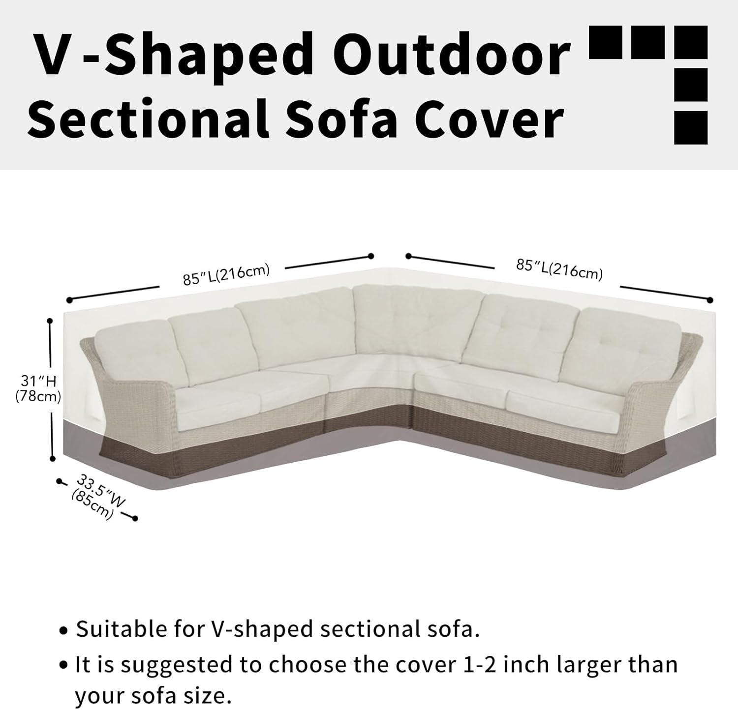 image:imageEasyGoing Outdoor VShaped Sectional Sofa Cover 89X89 UV Resistant Patio Sectional Couch Cover Waterproof Lawn Patio Furniture Cover BeigeBrownBeigeBrown