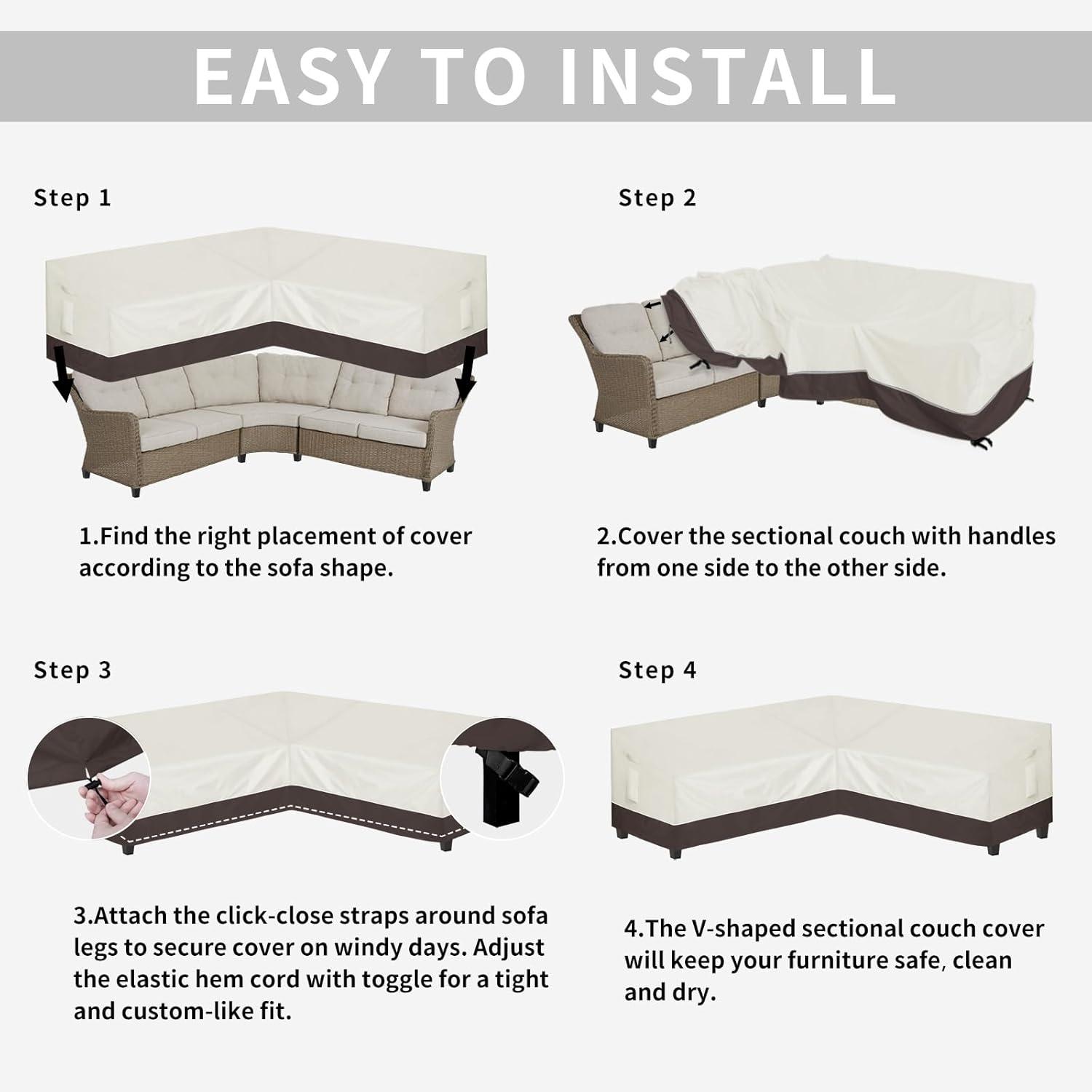 image:imageEasyGoing Outdoor VShaped Sectional Sofa Cover 89X89 UV Resistant Patio Sectional Couch Cover Waterproof Lawn Patio Furniture Cover BeigeBrownBeigeBrown