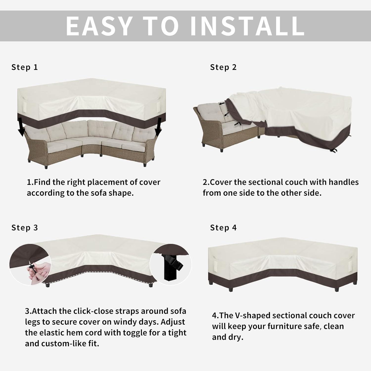 image:imageEasyGoing Outdoor VShaped Sectional Sofa Cover 89X89 UV Resistant Patio Sectional Couch Cover Waterproof Lawn Patio Furniture Cover BeigeBrownBeigeBrown