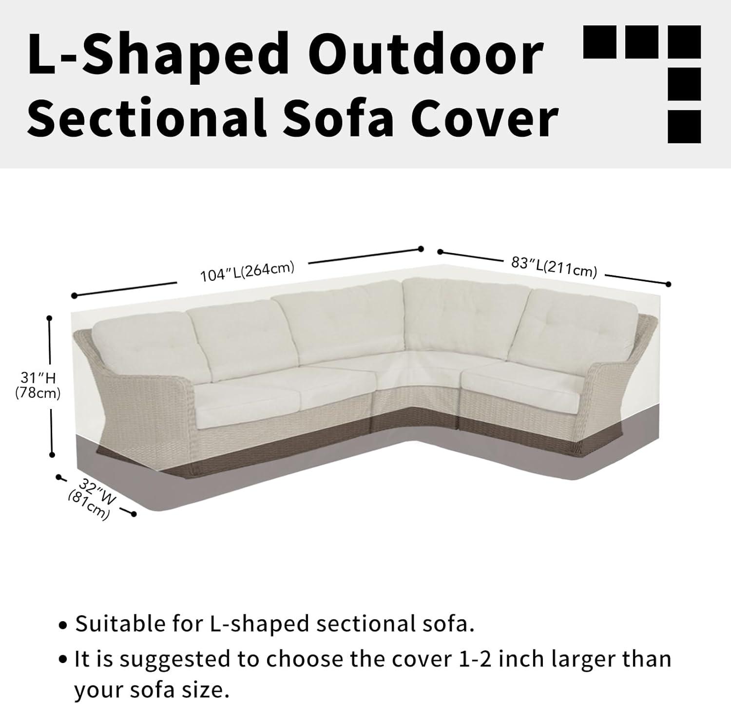 image:imageEasyGoing Outdoor VShaped Sectional Sofa Cover 89X89 UV Resistant Patio Sectional Couch Cover Waterproof Lawn Patio Furniture Cover BeigeBrownBeigeBrown
