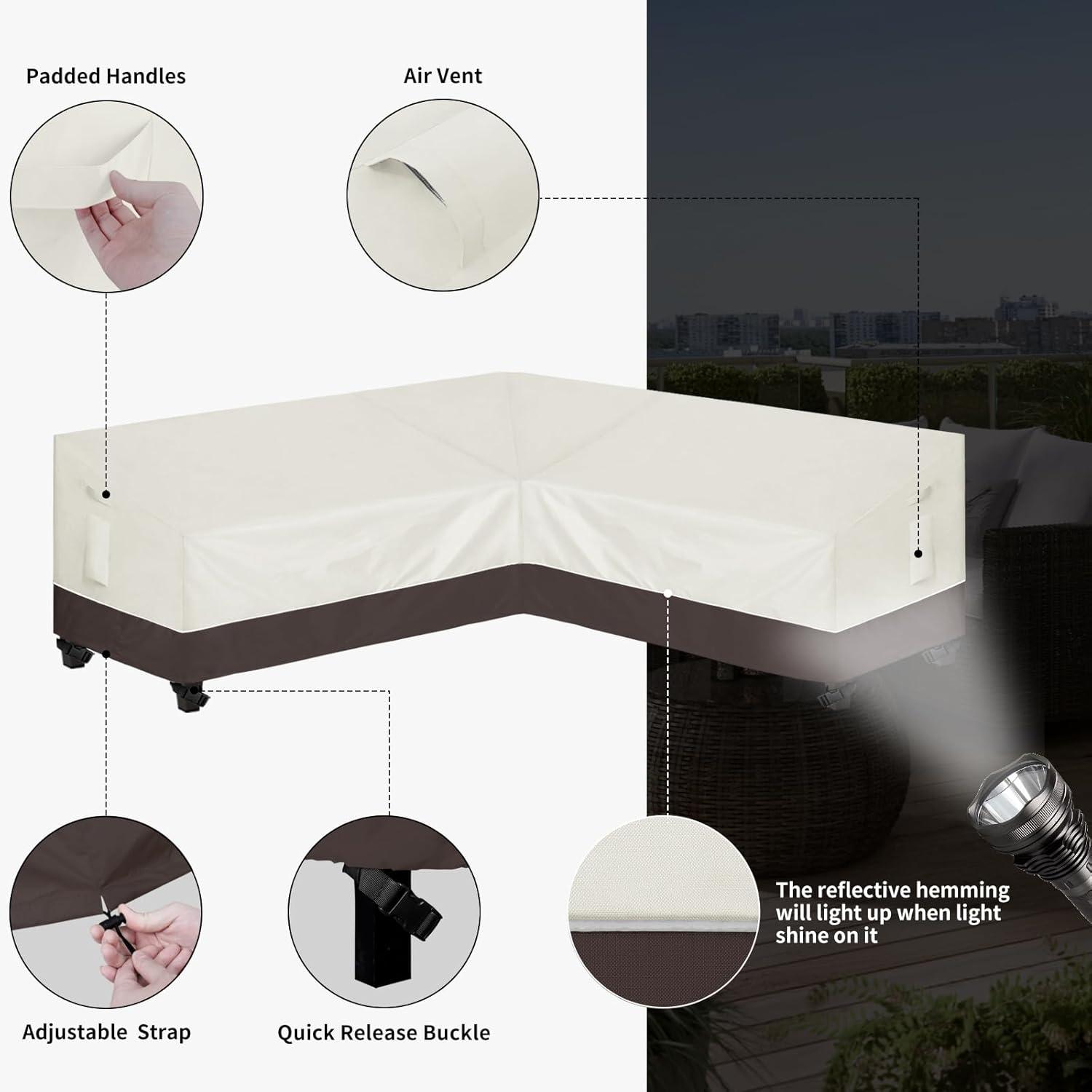 image:imageEasyGoing Outdoor VShaped Sectional Sofa Cover 89X89 UV Resistant Patio Sectional Couch Cover Waterproof Lawn Patio Furniture Cover BeigeBrownBeigeBrown