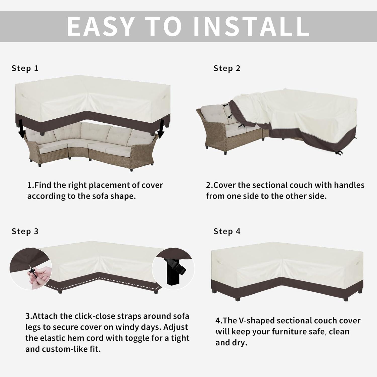 image:imageEasyGoing Outdoor VShaped Sectional Sofa Cover 89X89 UV Resistant Patio Sectional Couch Cover Waterproof Lawn Patio Furniture Cover BeigeBrownBeigeBrown
