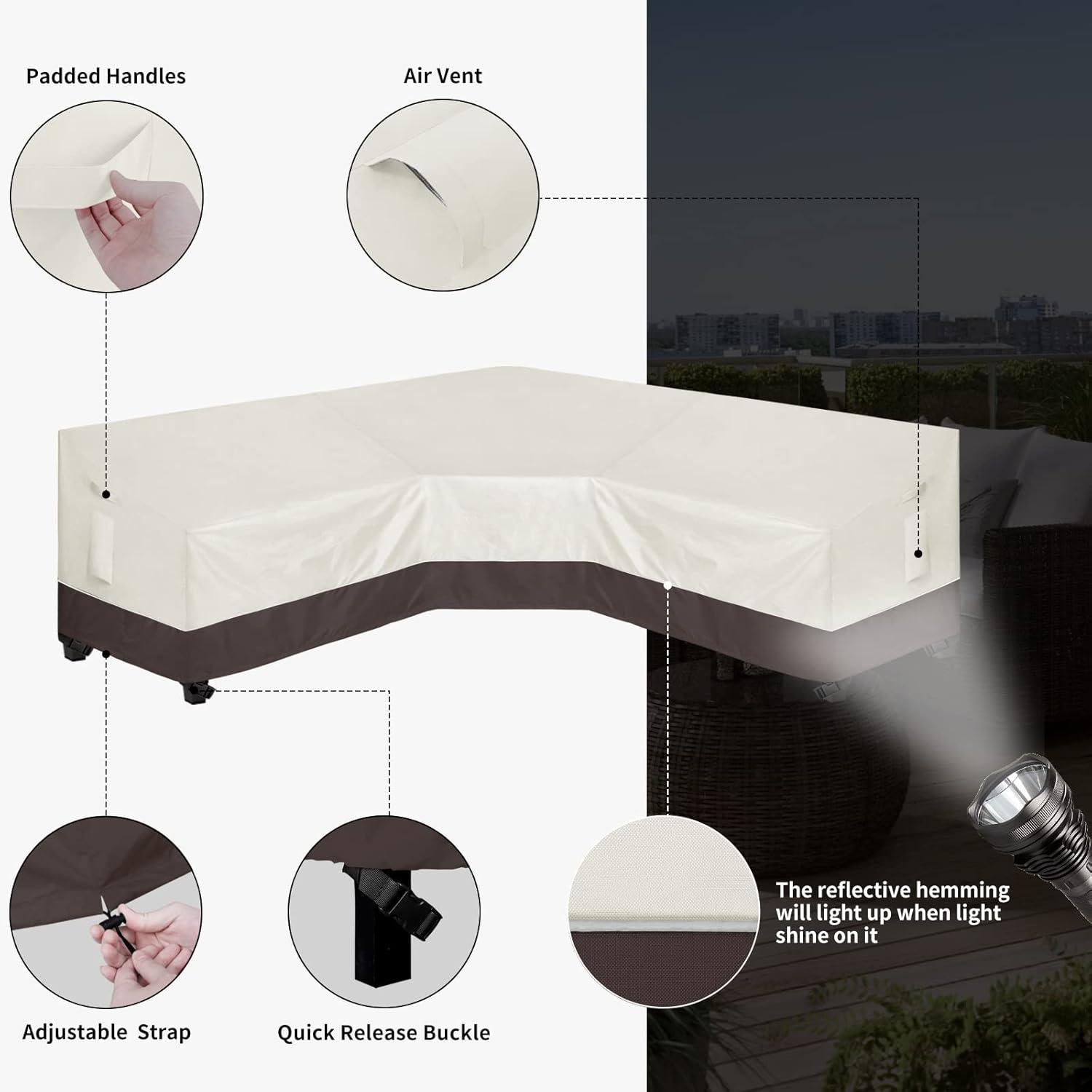 image:imageEasyGoing Outdoor VShaped Sectional Sofa Cover 89X89 UV Resistant Patio Sectional Couch Cover Waterproof Lawn Patio Furniture Cover BeigeBrownBeigeBrown