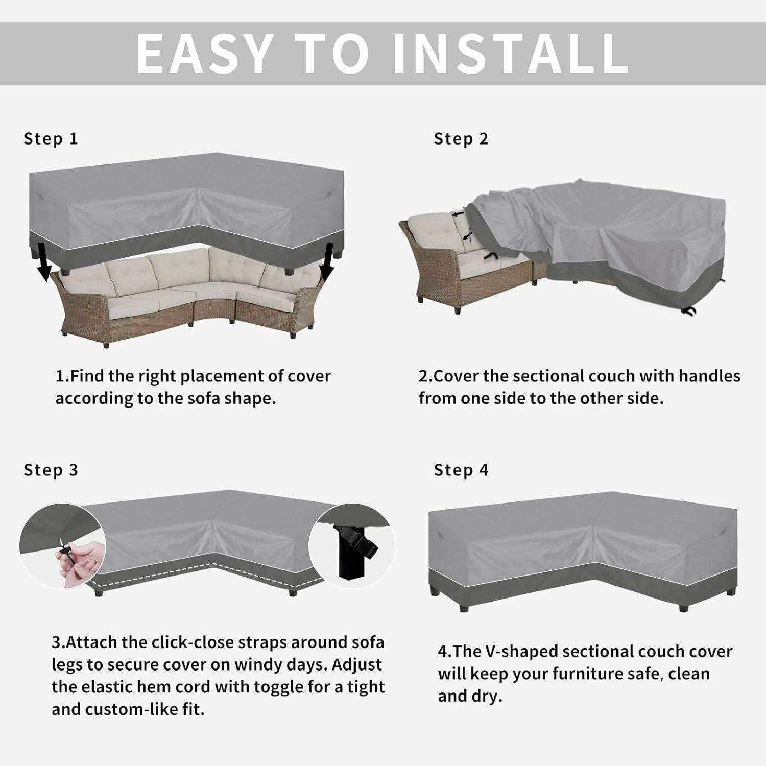 image:imageEasyGoing Outdoor VShaped Sectional Sofa Cover 89X89 UV Resistant Patio Sectional Couch Cover Waterproof Lawn Patio Furniture Cover BeigeBrownGrayDark Gray