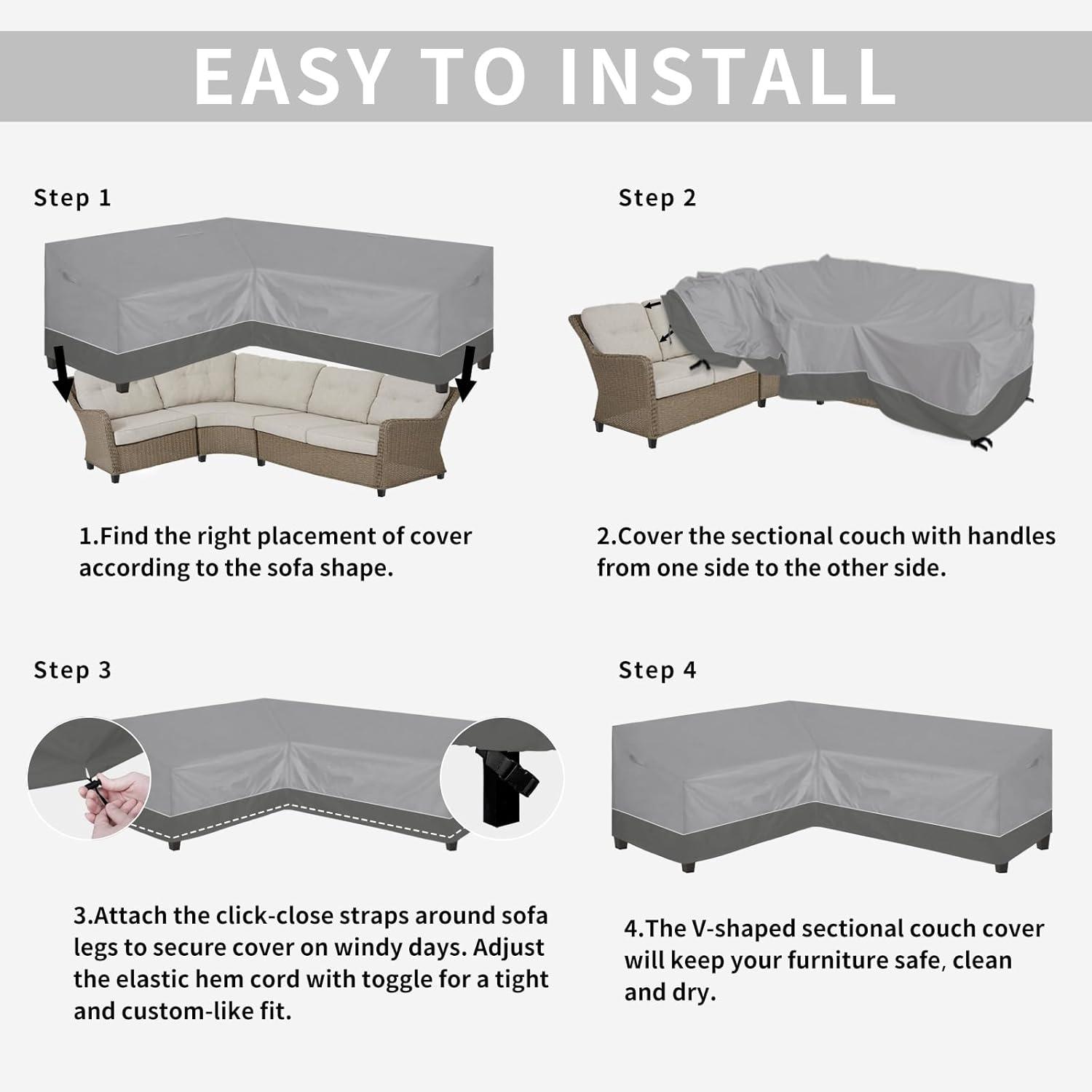 image:imageEasyGoing Outdoor VShaped Sectional Sofa Cover 89X89 UV Resistant Patio Sectional Couch Cover Waterproof Lawn Patio Furniture Cover BeigeBrownGrayDark Gray