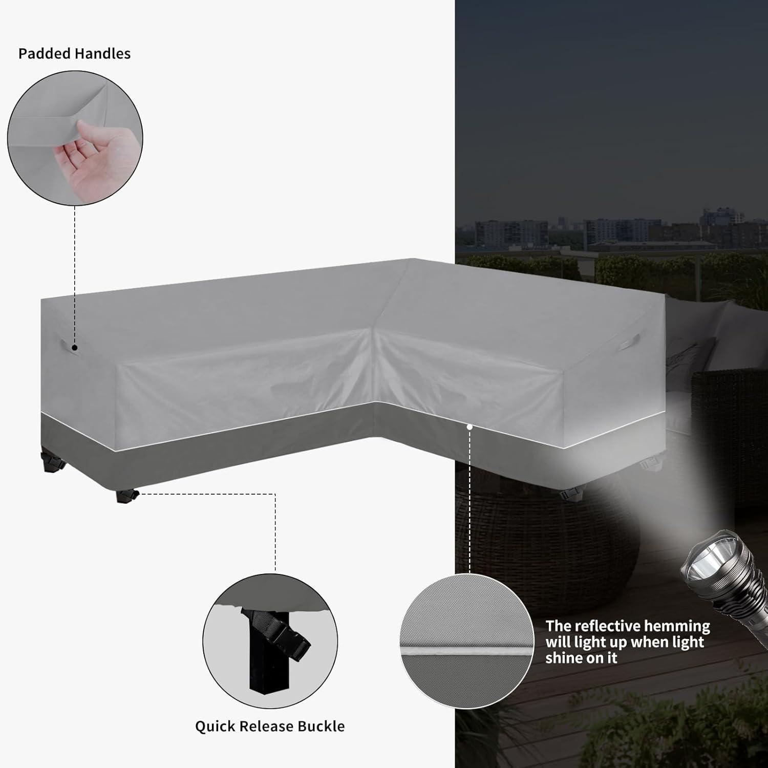 image:imageEasyGoing Outdoor VShaped Sectional Sofa Cover 89X89 UV Resistant Patio Sectional Couch Cover Waterproof Lawn Patio Furniture Cover BeigeBrownGrayDark Gray