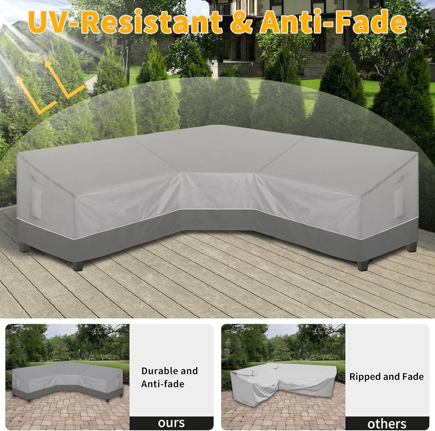 image:imageEasyGoing Outdoor VShaped Sectional Sofa Cover 89X89 UV Resistant Patio Sectional Couch Cover Waterproof Lawn Patio Furniture Cover BeigeBrownGrayDark Gray