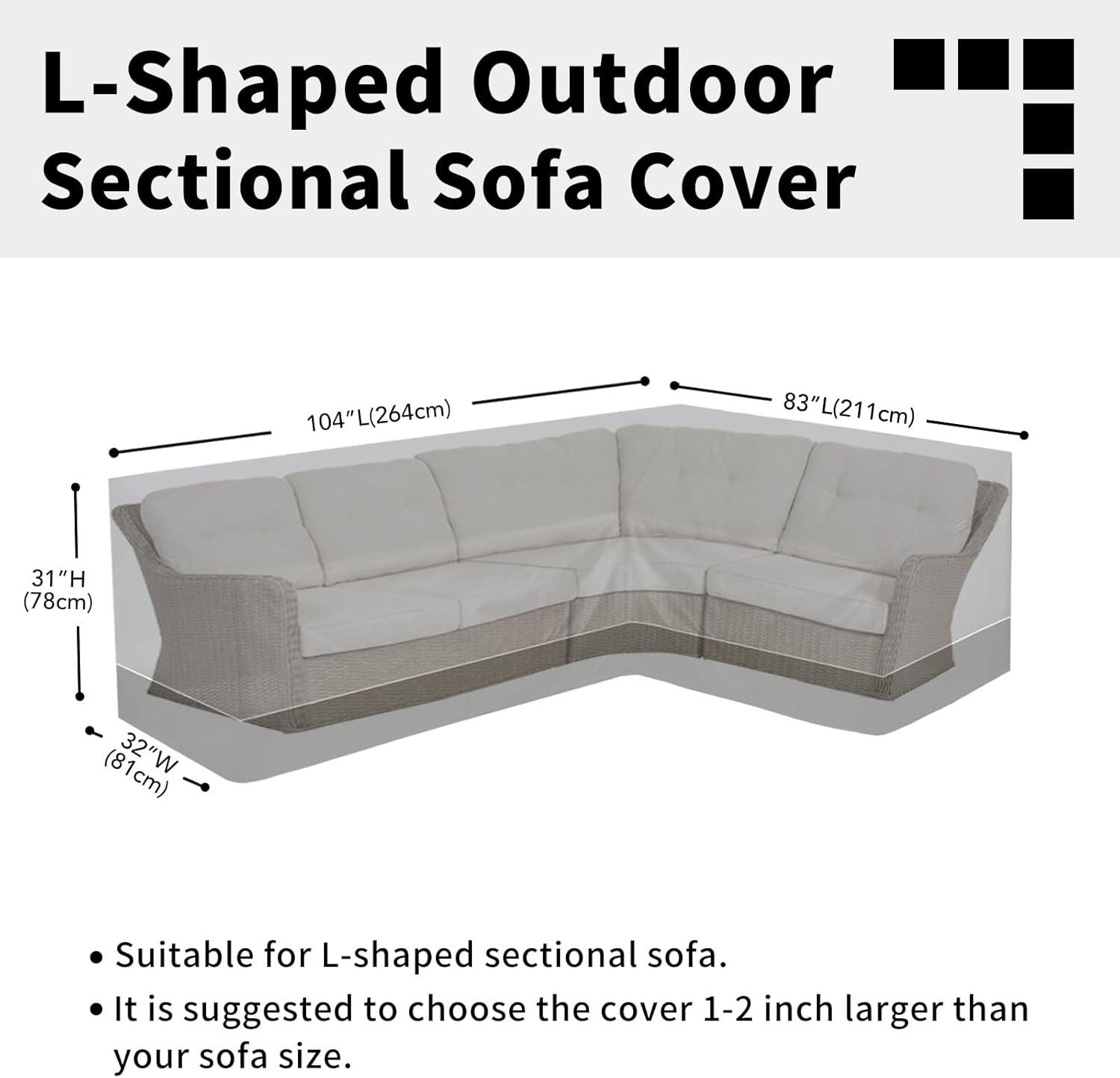 image:imageEasyGoing Outdoor VShaped Sectional Sofa Cover 89X89 UV Resistant Patio Sectional Couch Cover Waterproof Lawn Patio Furniture Cover BeigeBrownGrayDark Gray