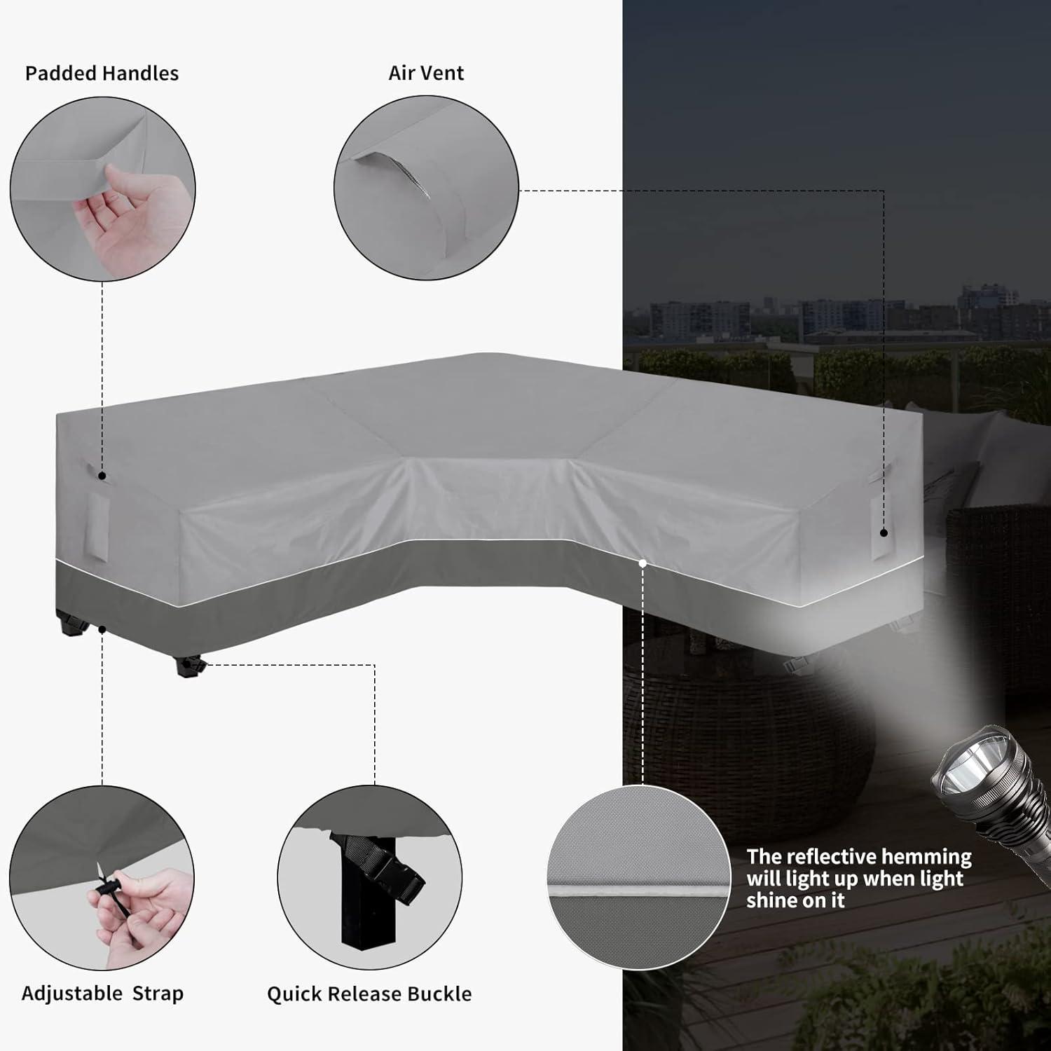image:imageEasyGoing Outdoor VShaped Sectional Sofa Cover 89X89 UV Resistant Patio Sectional Couch Cover Waterproof Lawn Patio Furniture Cover BeigeBrownGrayDark Gray