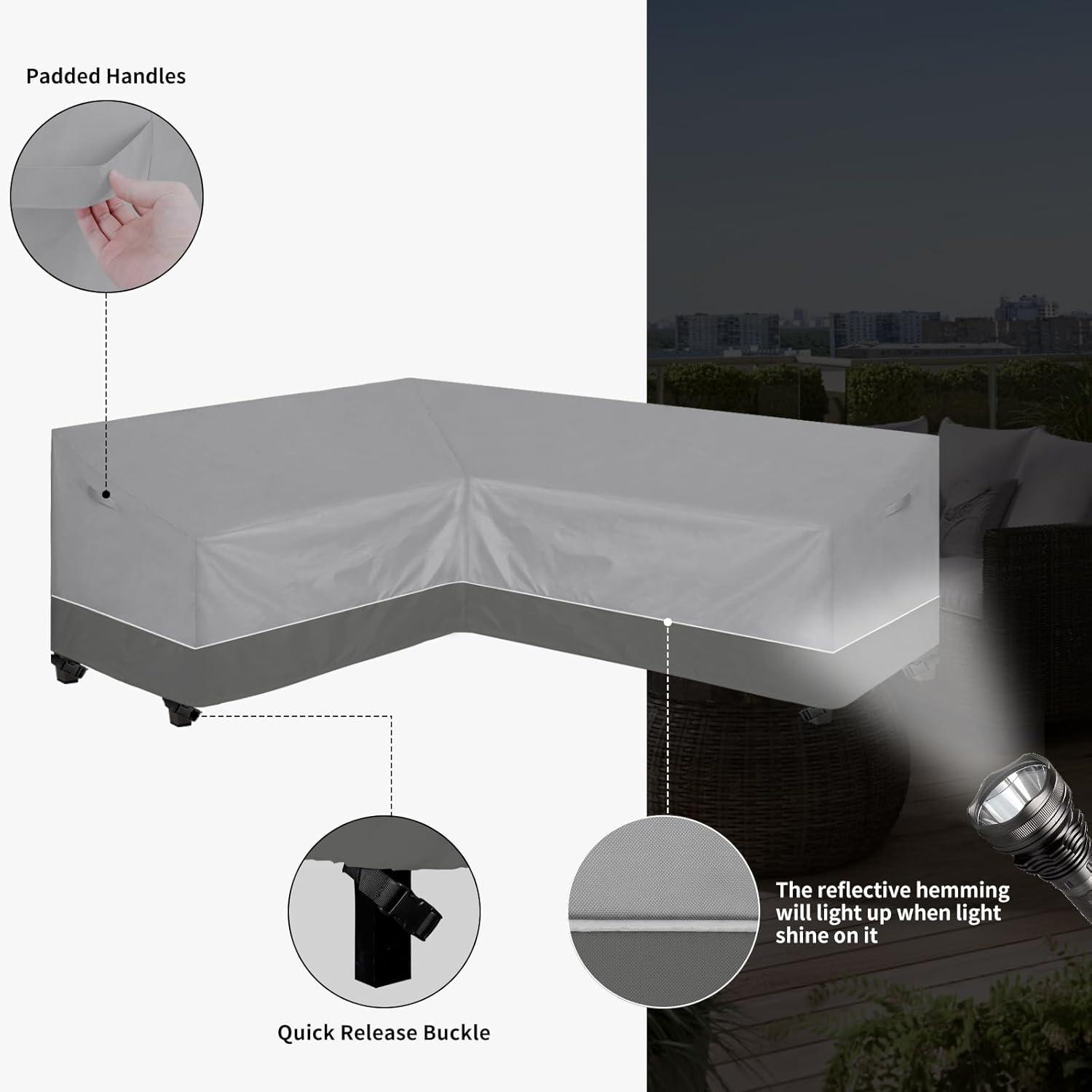 image:imageEasyGoing Outdoor VShaped Sectional Sofa Cover 89X89 UV Resistant Patio Sectional Couch Cover Waterproof Lawn Patio Furniture Cover BeigeBrownGrayDark Gray