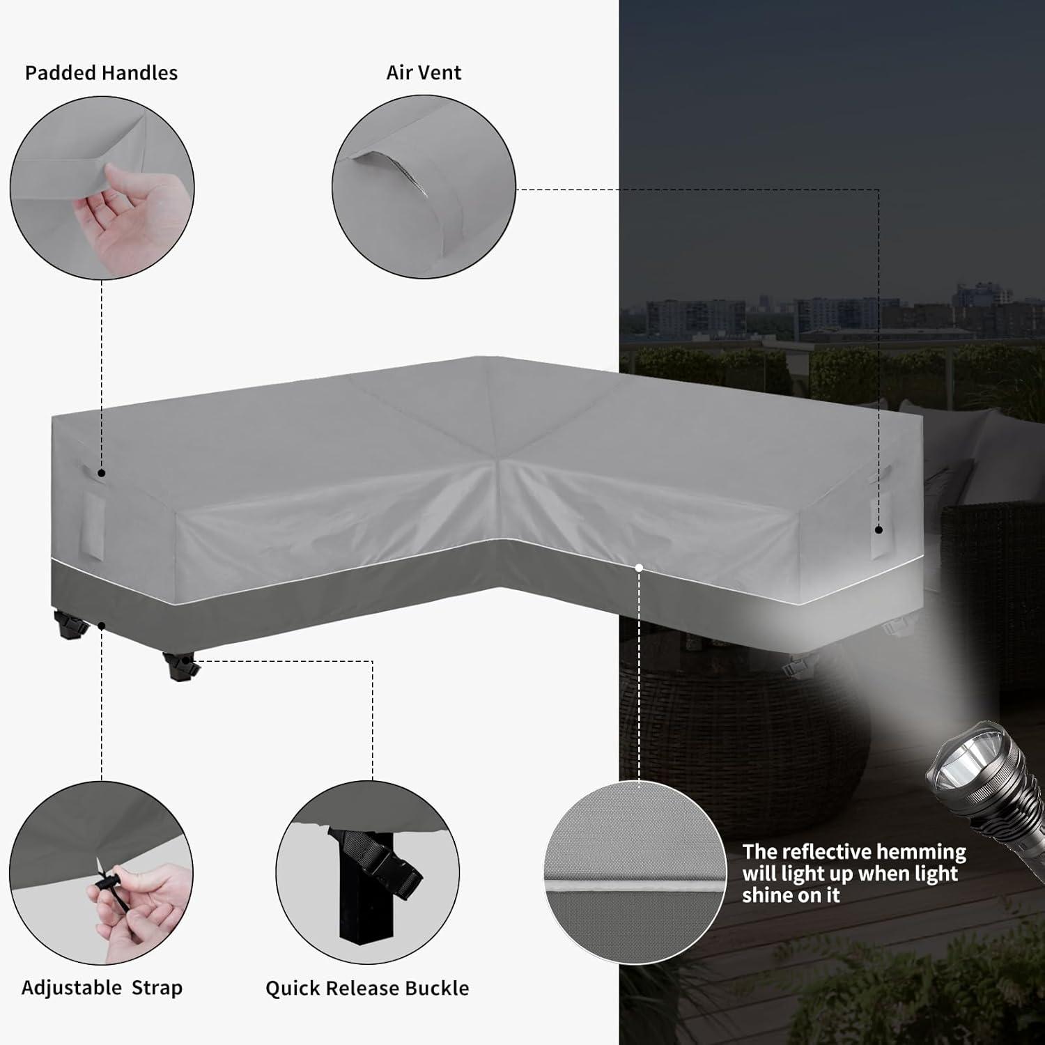 image:imageEasyGoing Outdoor VShaped Sectional Sofa Cover 89X89 UV Resistant Patio Sectional Couch Cover Waterproof Lawn Patio Furniture Cover BeigeBrownGrayDark Gray