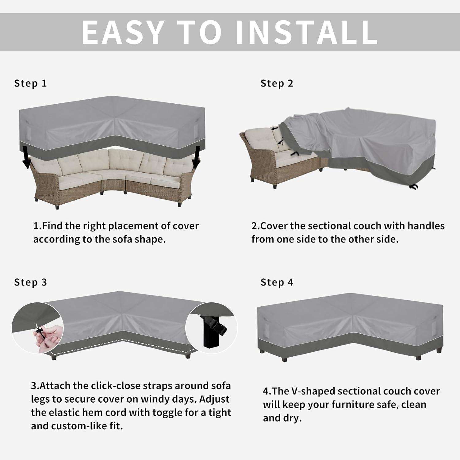 image:imageEasyGoing Outdoor VShaped Sectional Sofa Cover 89X89 UV Resistant Patio Sectional Couch Cover Waterproof Lawn Patio Furniture Cover BeigeBrownGrayDark Gray