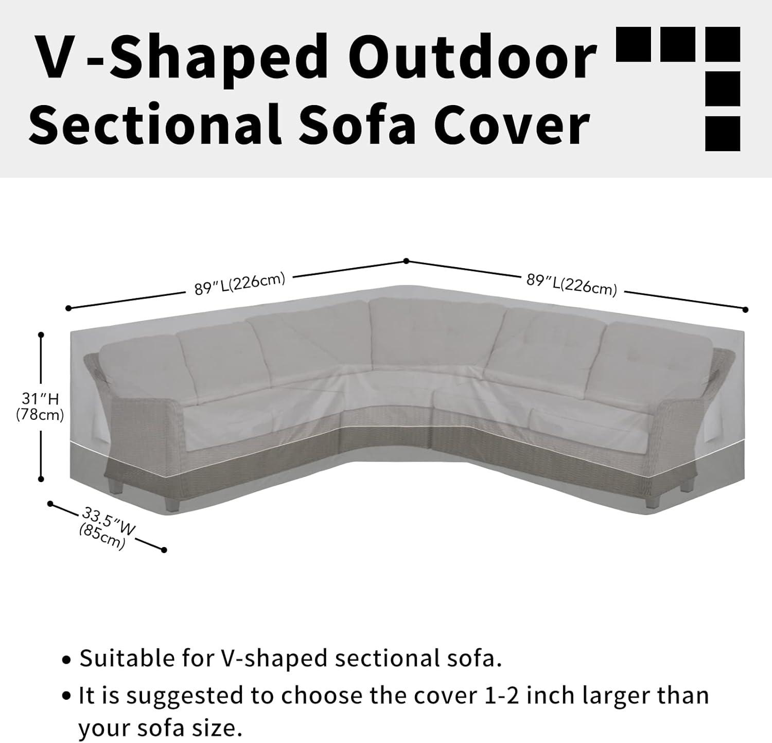 image:imageEasyGoing Outdoor VShaped Sectional Sofa Cover 89X89 UV Resistant Patio Sectional Couch Cover Waterproof Lawn Patio Furniture Cover BeigeBrownGrayDark Gray