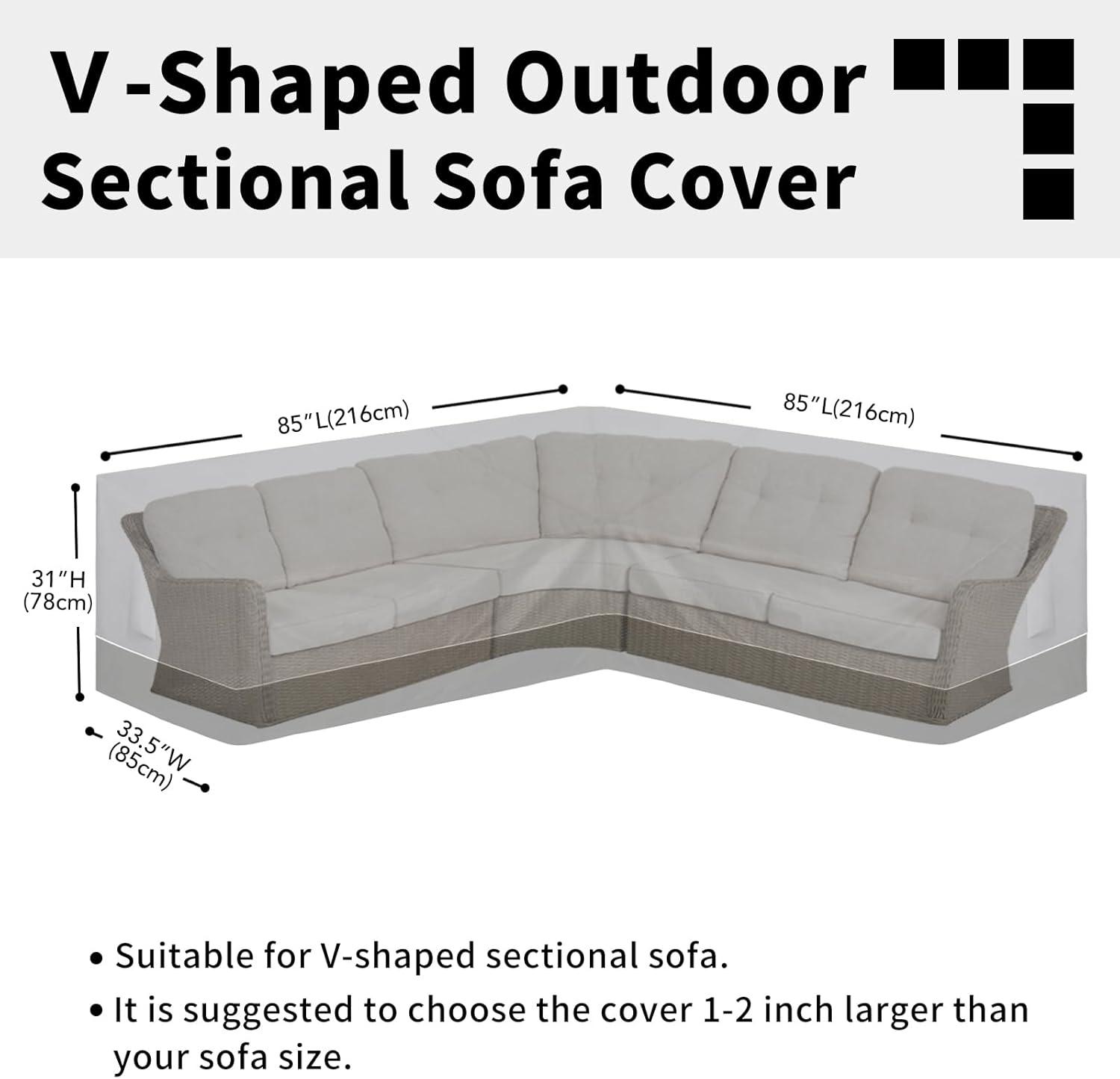 image:imageEasyGoing Outdoor VShaped Sectional Sofa Cover 89X89 UV Resistant Patio Sectional Couch Cover Waterproof Lawn Patio Furniture Cover BeigeBrownGrayDark Gray