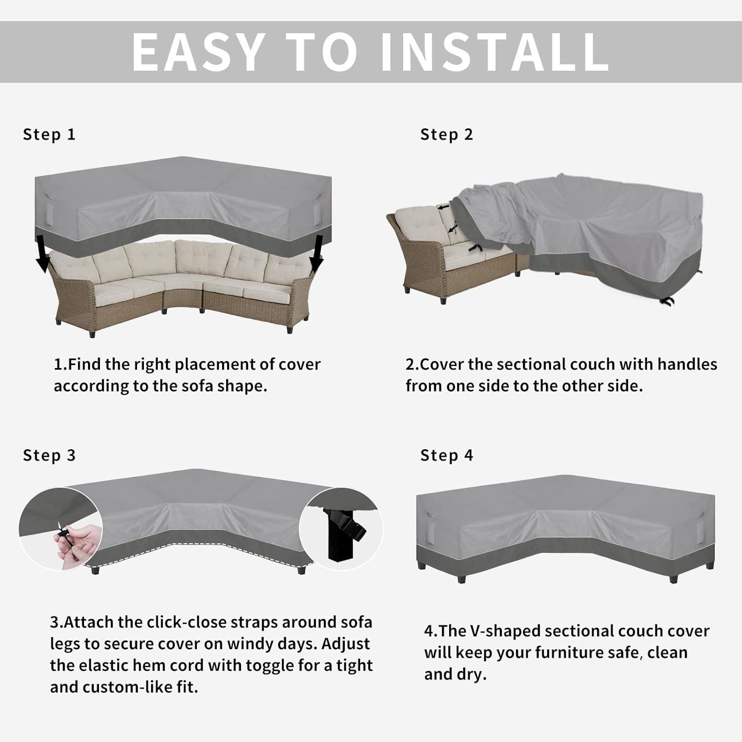 image:imageEasyGoing Outdoor VShaped Sectional Sofa Cover 89X89 UV Resistant Patio Sectional Couch Cover Waterproof Lawn Patio Furniture Cover BeigeBrownGrayDark Gray