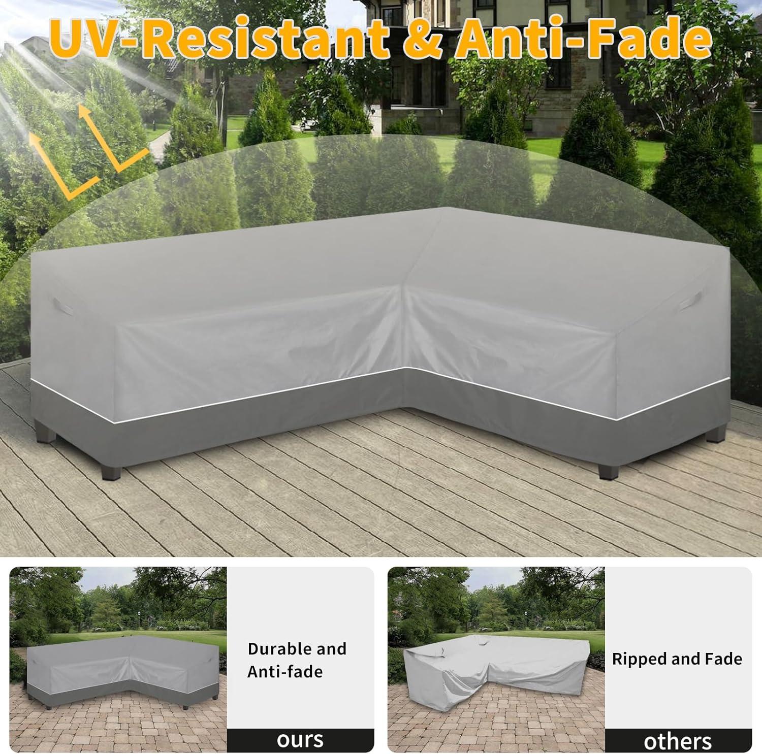 image:imageEasyGoing Outdoor VShaped Sectional Sofa Cover 89X89 UV Resistant Patio Sectional Couch Cover Waterproof Lawn Patio Furniture Cover BeigeBrownGrayDark Gray