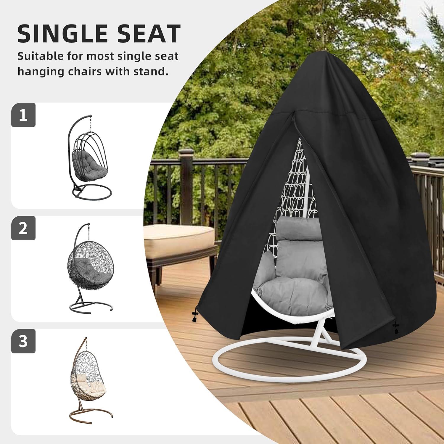 image:imageEasyGoing Patio Hanging Egg Chair Cover UV Resistant Waterproof Outdoor Single Seat Swing Chair Cover with Zipper CamelBlack