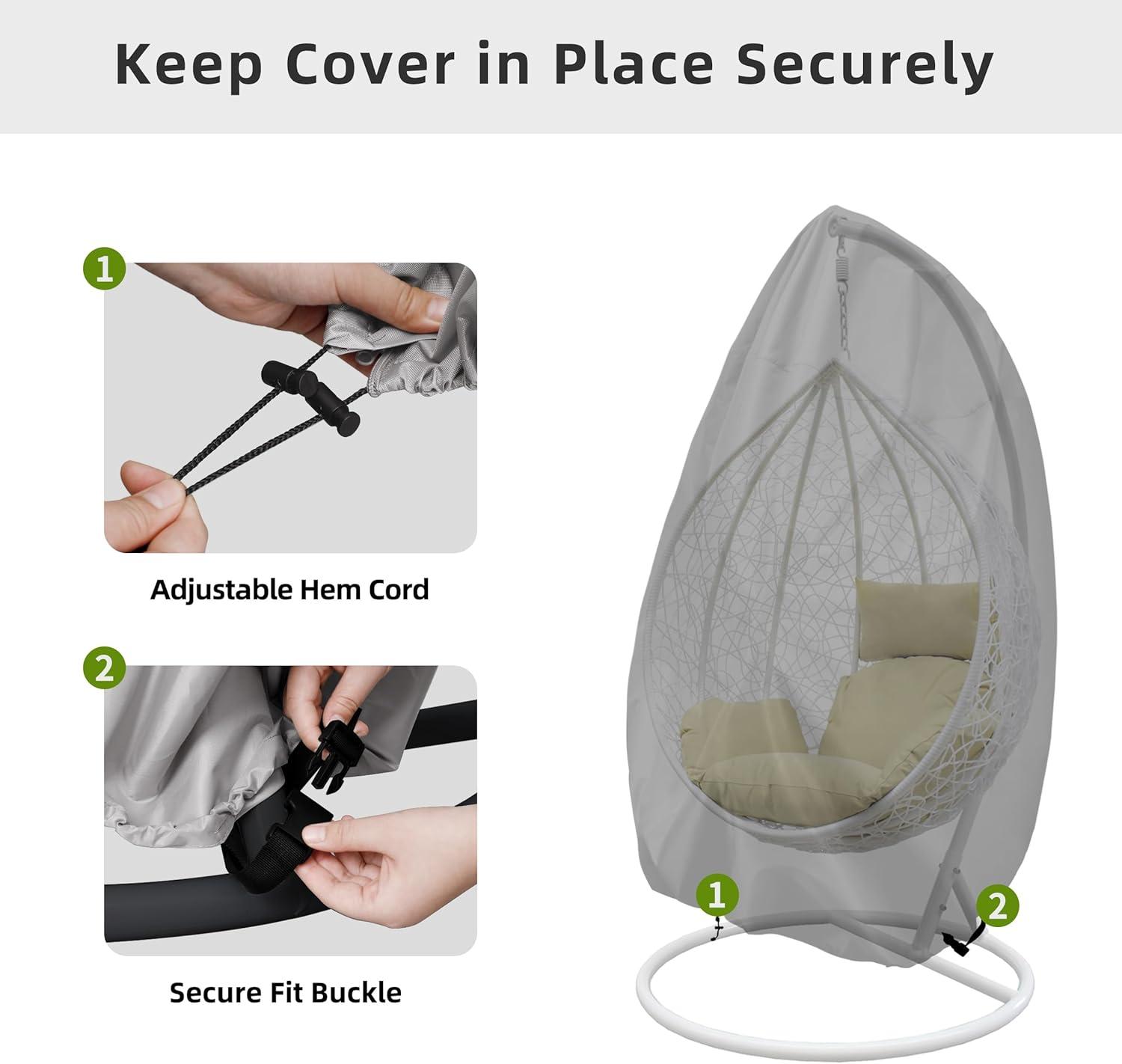 image:imageEasyGoing Patio Hanging Egg Chair Cover UV Resistant Waterproof Outdoor Single Seat Swing Chair Cover with Zipper CamelBlack
