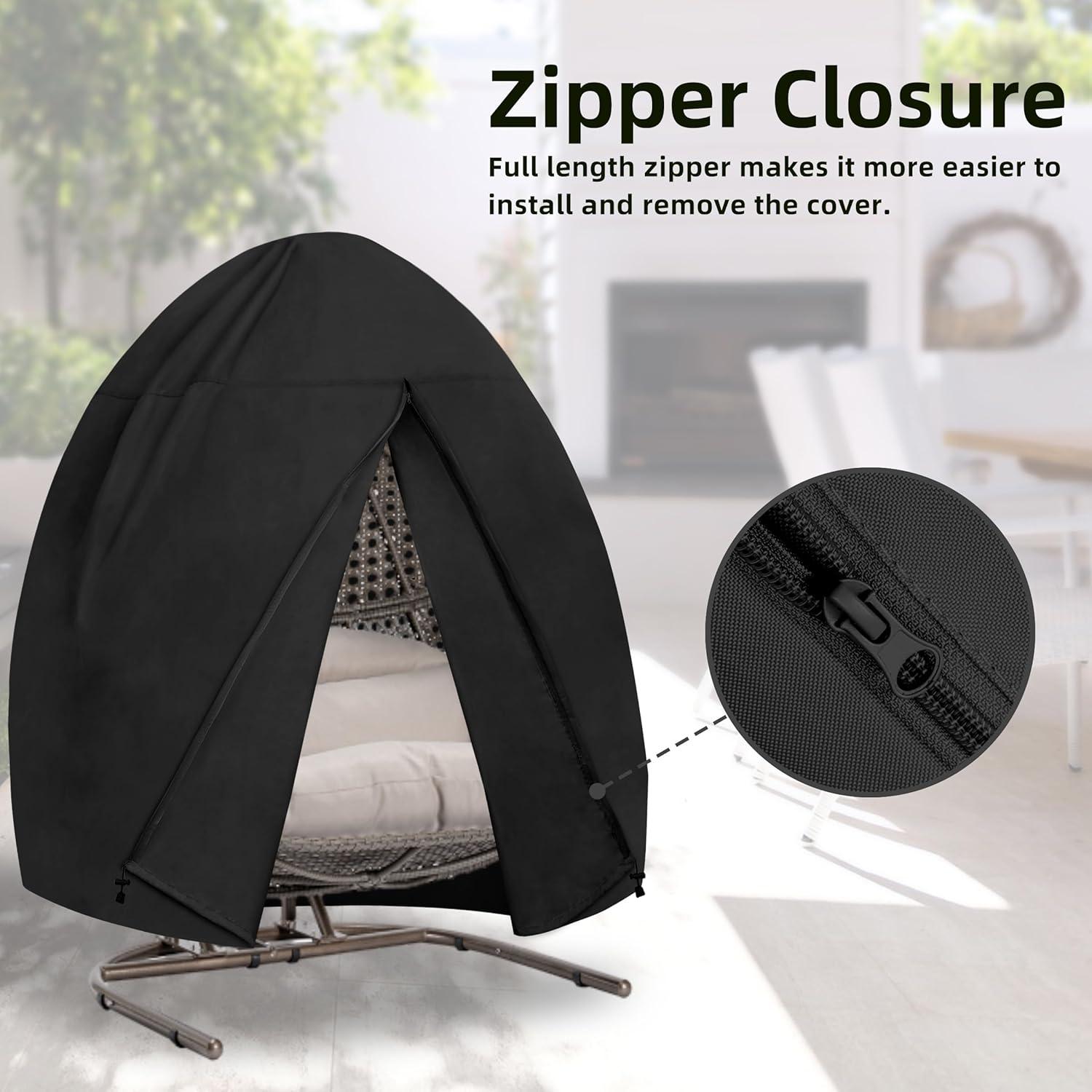 image:imageEasyGoing Patio Hanging Egg Chair Cover UV Resistant Waterproof Outdoor Single Seat Swing Chair Cover with Zipper CamelBlack