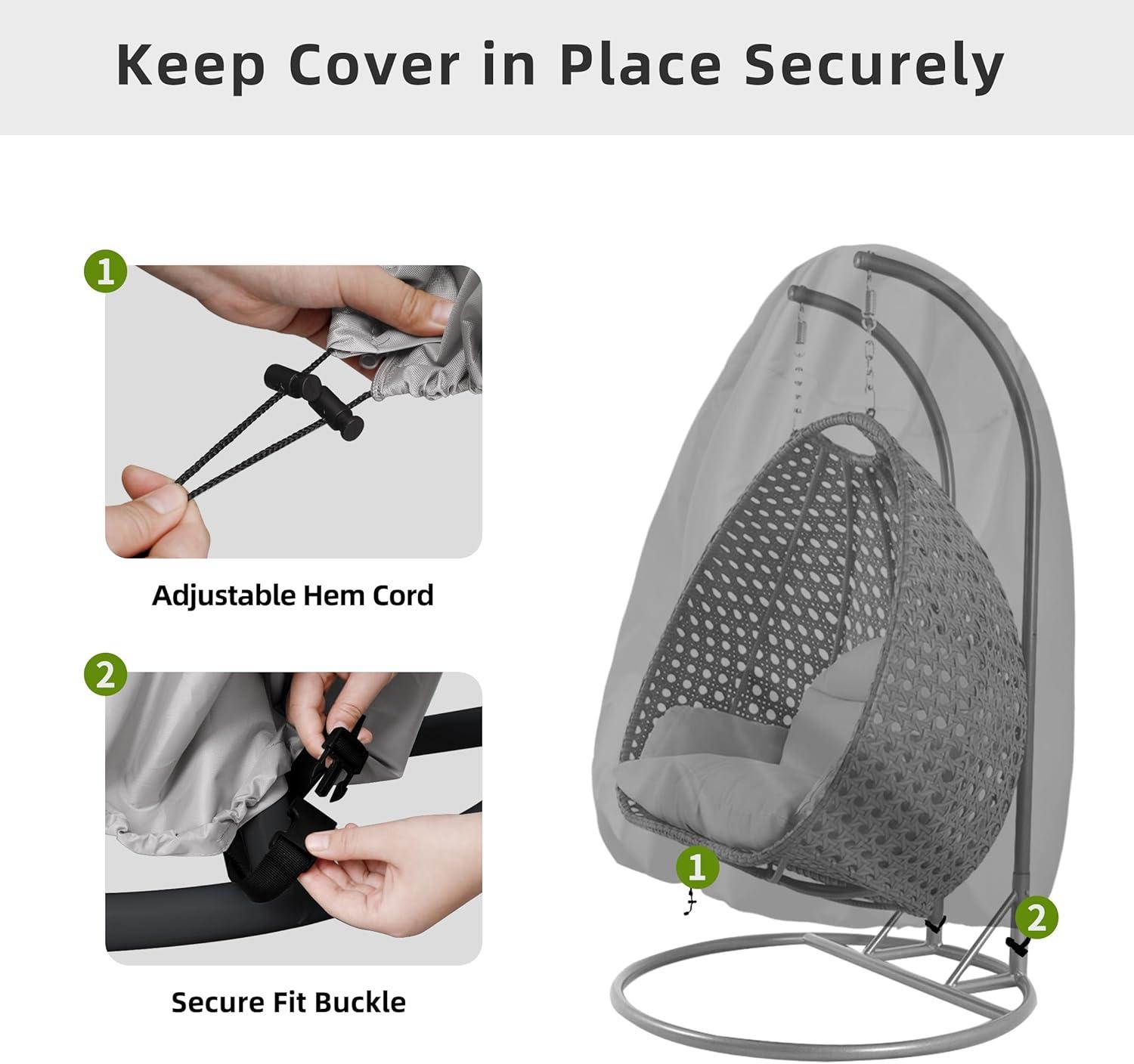image:imageEasyGoing Patio Hanging Egg Chair Cover UV Resistant Waterproof Outdoor Single Seat Swing Chair Cover with Zipper CamelBlack