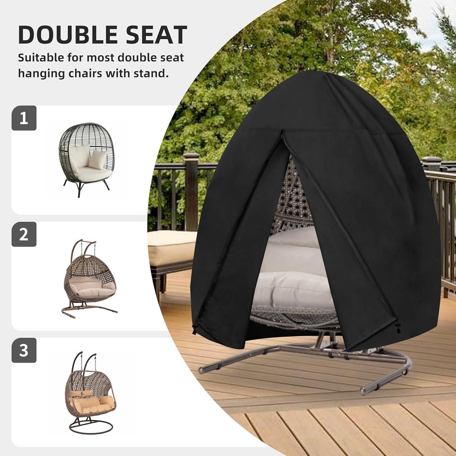 image:imageEasyGoing Patio Hanging Egg Chair Cover UV Resistant Waterproof Outdoor Single Seat Swing Chair Cover with Zipper CamelBlack