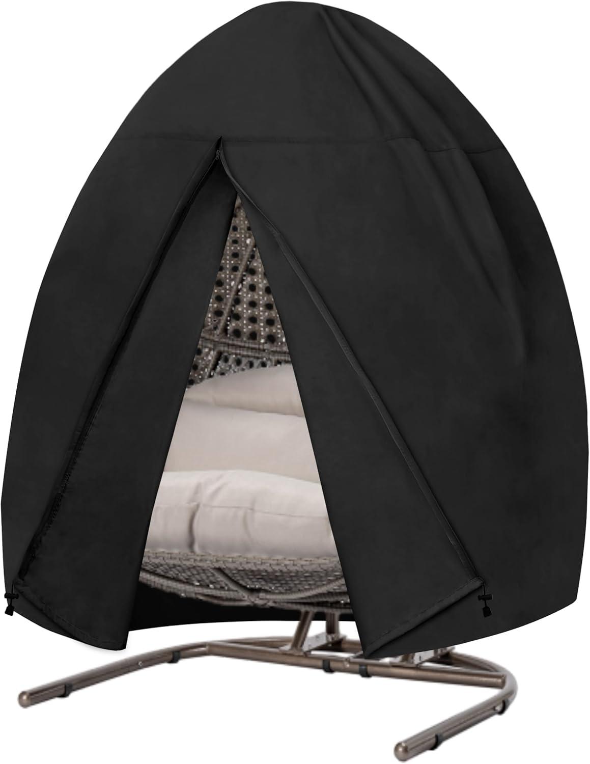 image:imageEasyGoing Patio Hanging Egg Chair Cover UV Resistant Waterproof Outdoor Single Seat Swing Chair Cover with Zipper CamelBlack