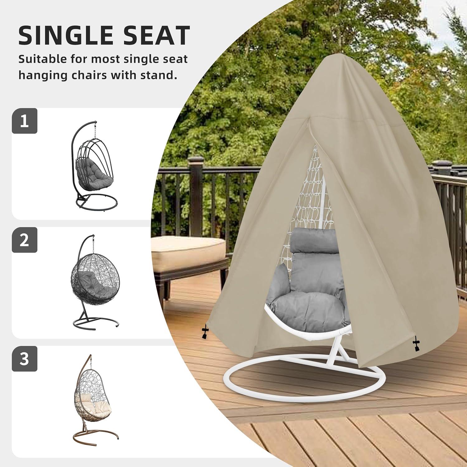 image:imageEasyGoing Patio Hanging Egg Chair Cover UV Resistant Waterproof Outdoor Single Seat Swing Chair Cover with Zipper CamelCamel