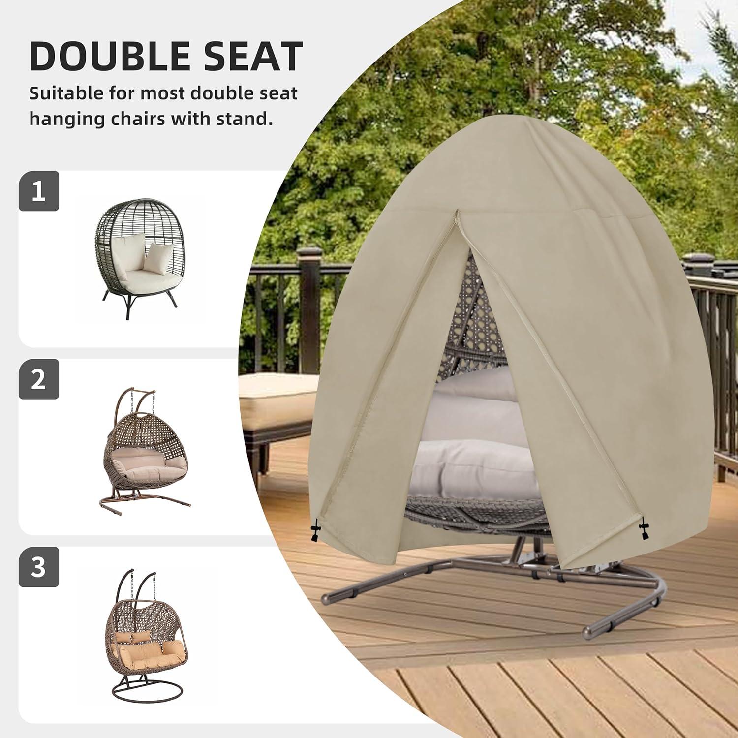 image:imageEasyGoing Patio Hanging Egg Chair Cover UV Resistant Waterproof Outdoor Single Seat Swing Chair Cover with Zipper CamelCamel