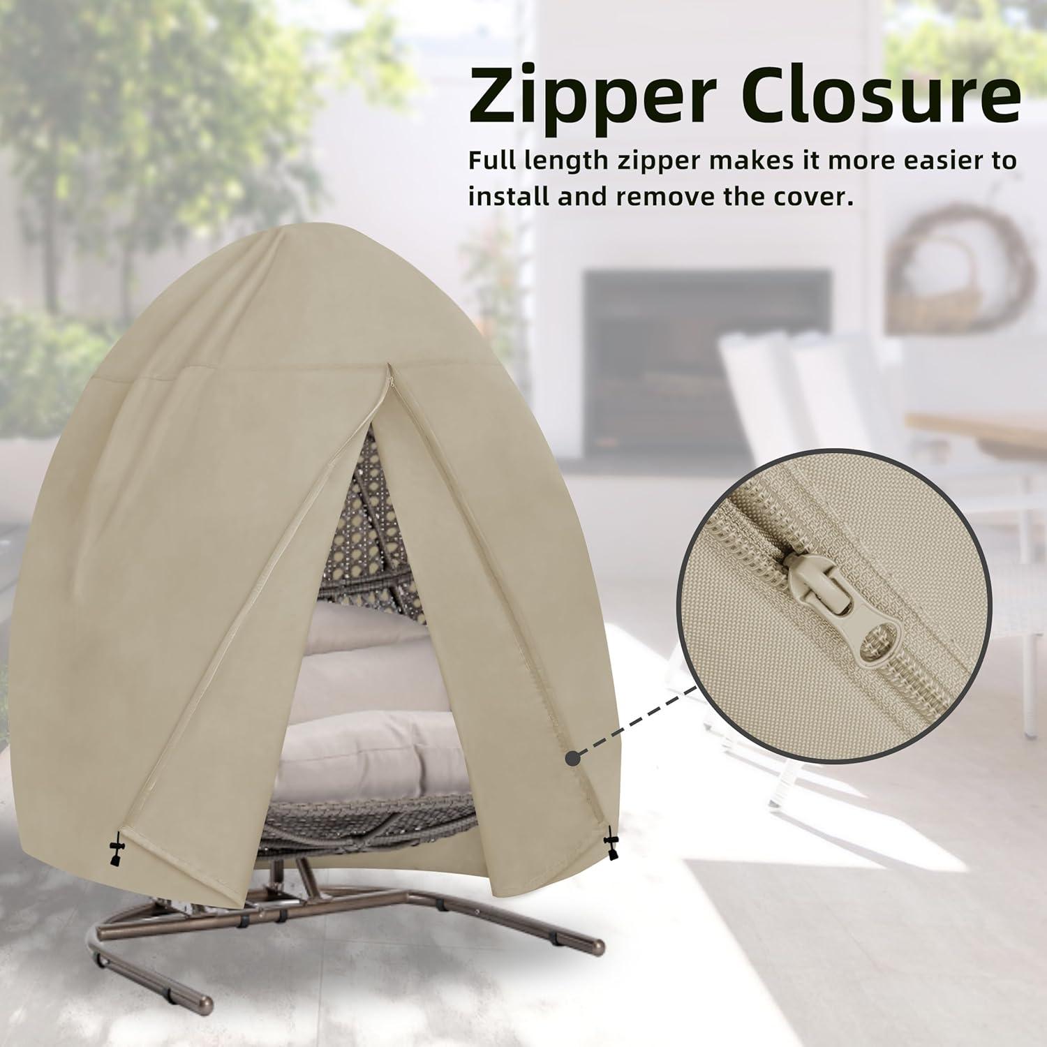 image:imageEasyGoing Patio Hanging Egg Chair Cover UV Resistant Waterproof Outdoor Single Seat Swing Chair Cover with Zipper CamelCamel