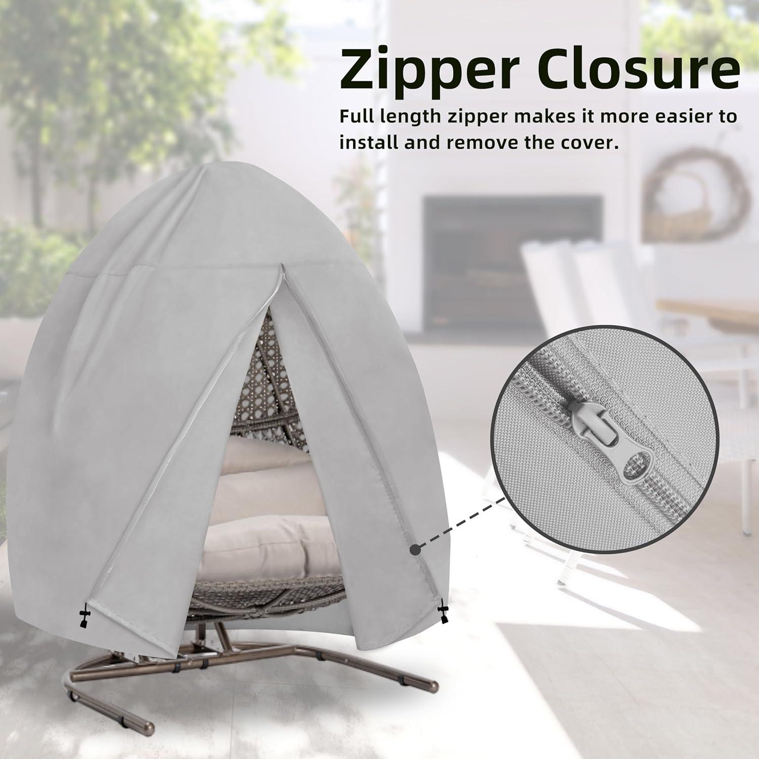 image:imageEasyGoing Patio Hanging Egg Chair Cover UV Resistant Waterproof Outdoor Single Seat Swing Chair Cover with Zipper CamelGrey