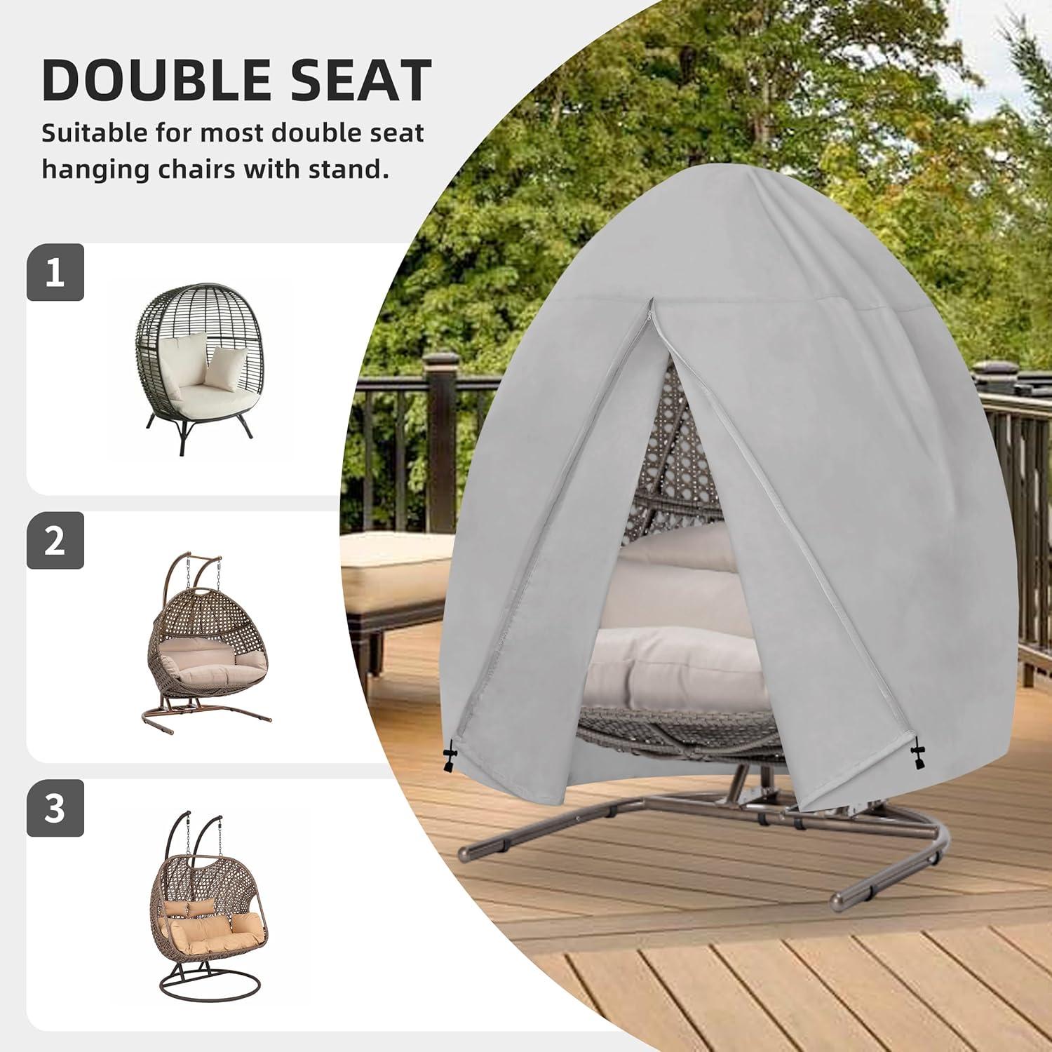 image:imageEasyGoing Patio Hanging Egg Chair Cover UV Resistant Waterproof Outdoor Single Seat Swing Chair Cover with Zipper CamelGrey