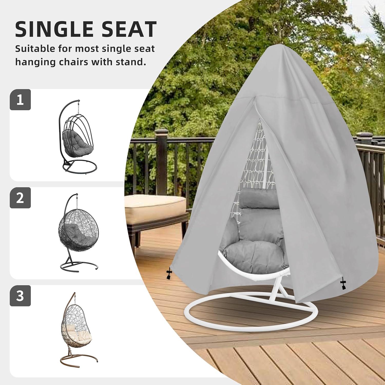 image:imageEasyGoing Patio Hanging Egg Chair Cover UV Resistant Waterproof Outdoor Single Seat Swing Chair Cover with Zipper CamelGrey