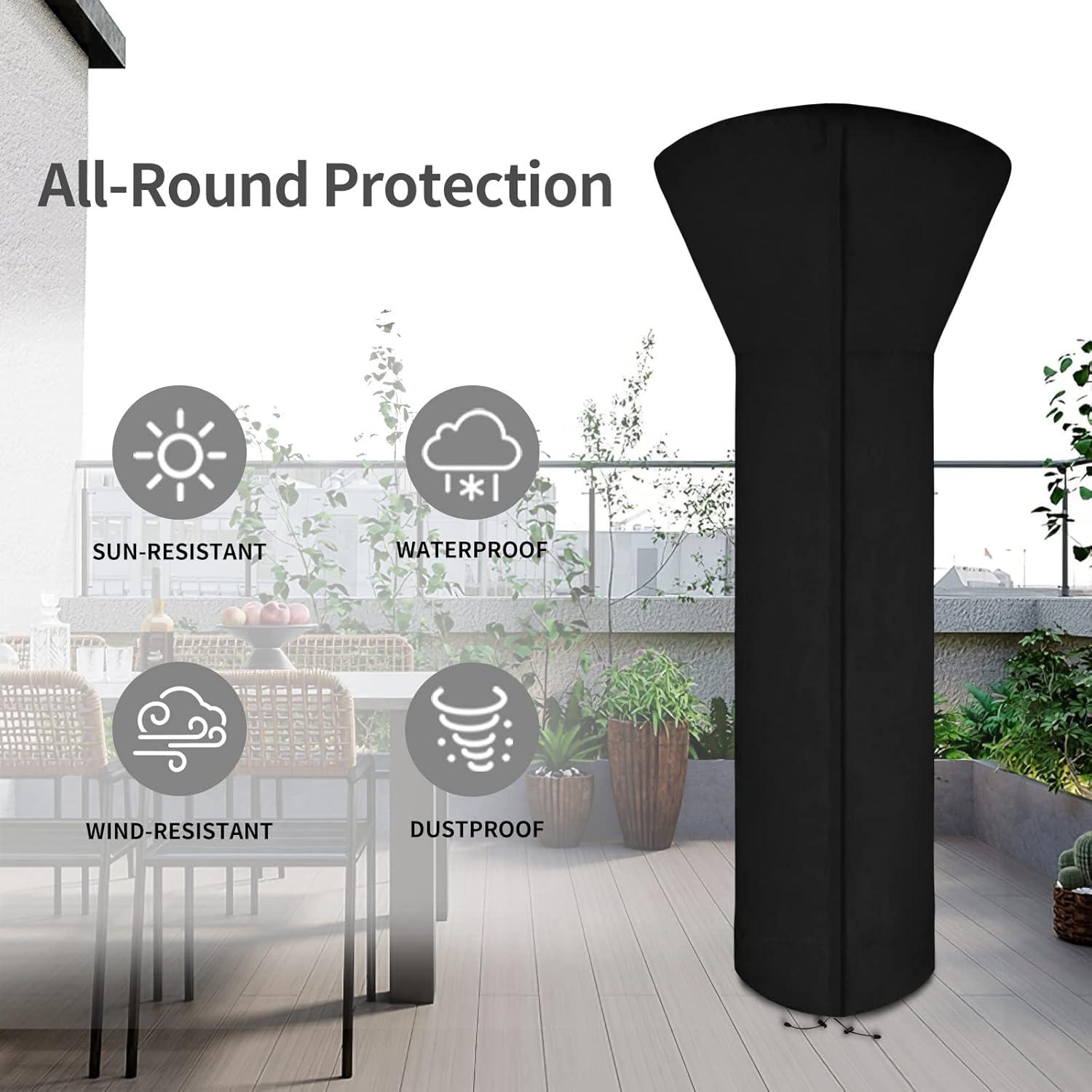 image:imageEasyGoing Patio Heater Cover with Zipper and Storage Bag Waterproof Outdoor Heater Cover Dustproof UVResisant WindResistant 89H x 33D x 19B CamelBlack