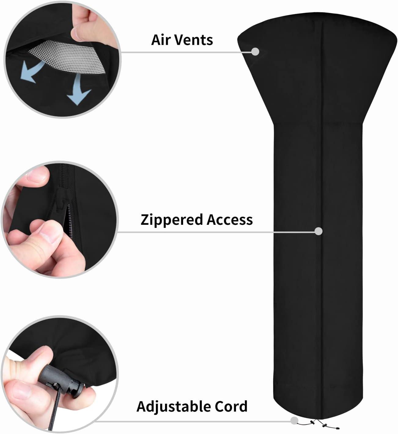 image:imageEasyGoing Patio Heater Cover with Zipper and Storage Bag Waterproof Outdoor Heater Cover Dustproof UVResisant WindResistant 89H x 33D x 19B CamelBlack