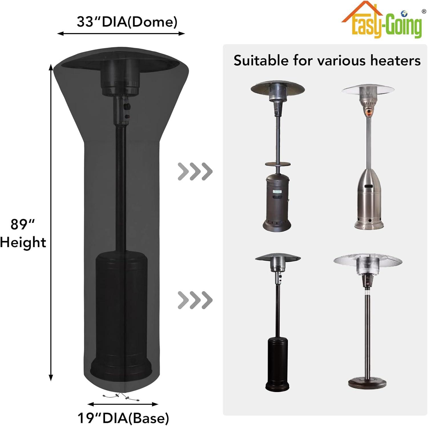 image:imageEasyGoing Patio Heater Cover with Zipper and Storage Bag Waterproof Outdoor Heater Cover Dustproof UVResisant WindResistant 89H x 33D x 19B CamelBlack