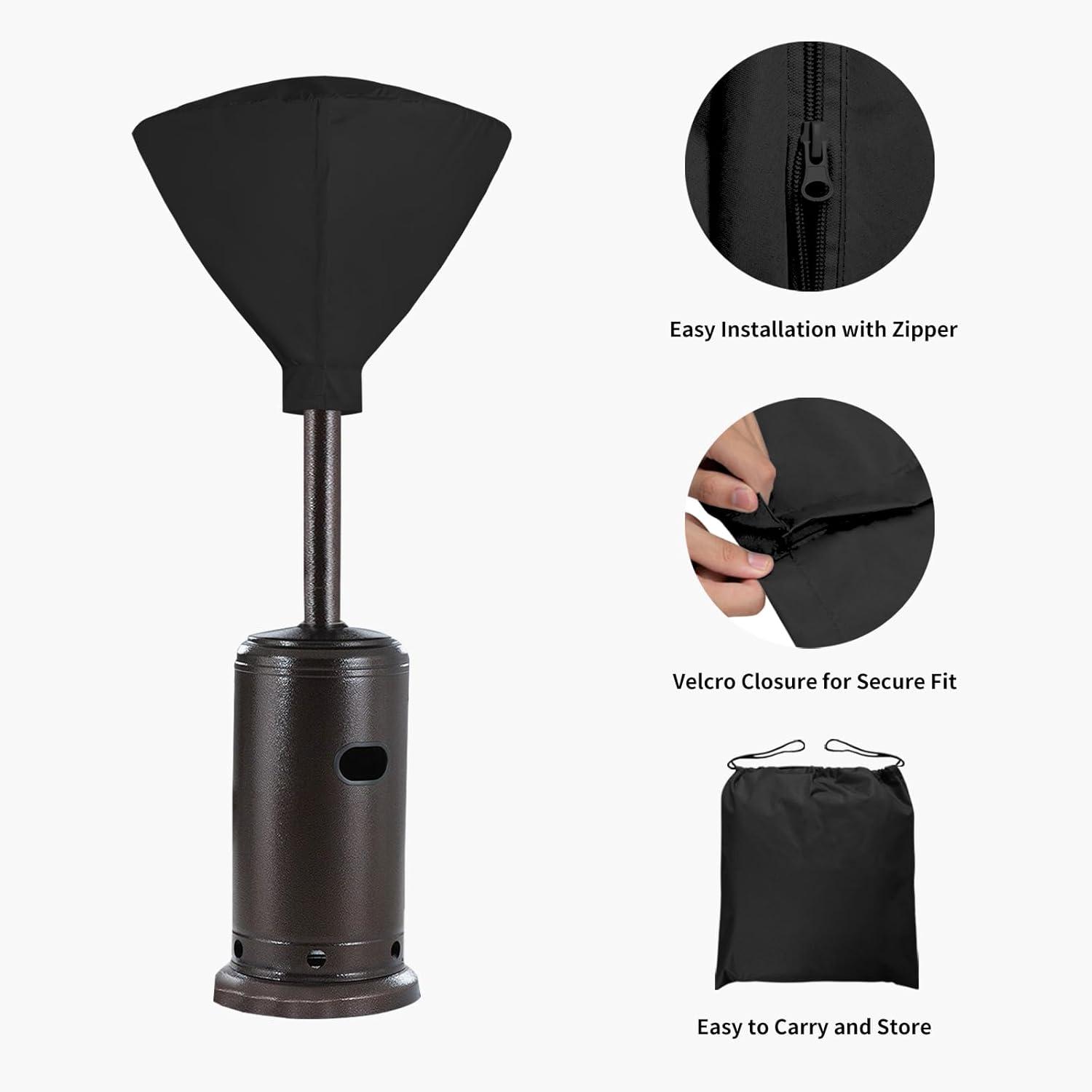 image:imageEasyGoing Patio Heater Cover with Zipper and Storage Bag Waterproof Outdoor Heater Cover Dustproof UVResisant WindResistant 89H x 33D x 19B CamelBlack