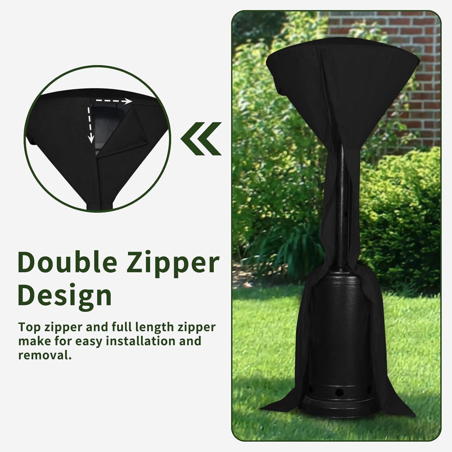 image:imageEasyGoing Patio Heater Cover with Zipper and Storage Bag Waterproof Outdoor Heater Cover Dustproof UVResisant WindResistant 89H x 33D x 19B CamelBlack