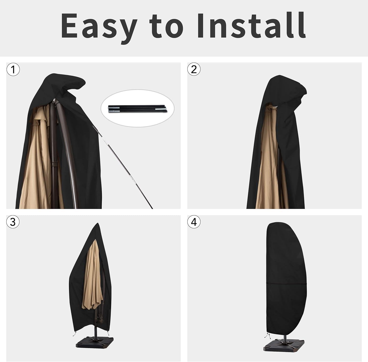 image:imageEasyGoing Patio Umbrella Cover Outdoor Offset Umbrella Cover Waterproof Cantilever Parasol Cover for 75ft to 115ft Banana Frame Umbrella BlackOffset 75115Black