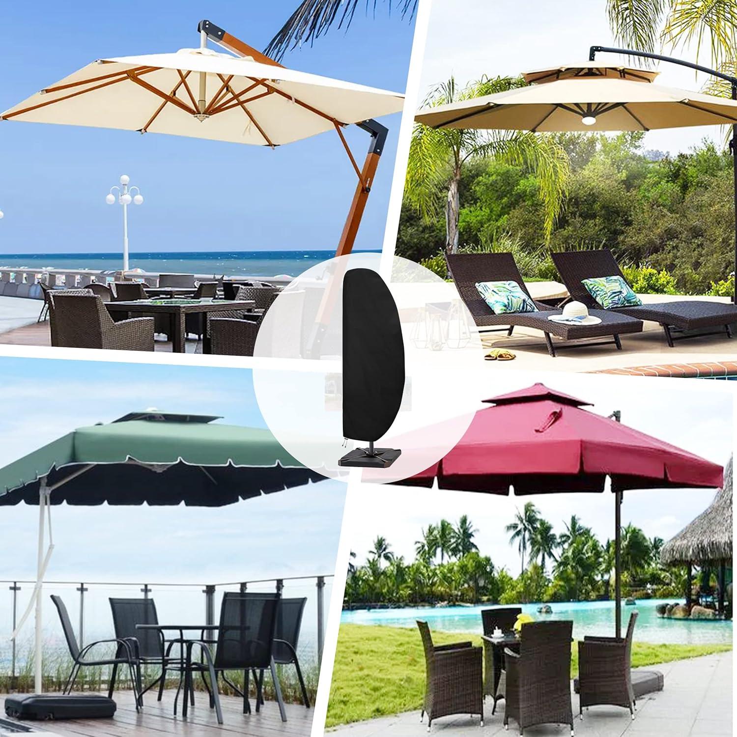 image:imageEasyGoing Patio Umbrella Cover Outdoor Offset Umbrella Cover Waterproof Cantilever Parasol Cover for 75ft to 115ft Banana Frame Umbrella BlackOffset 75115Black
