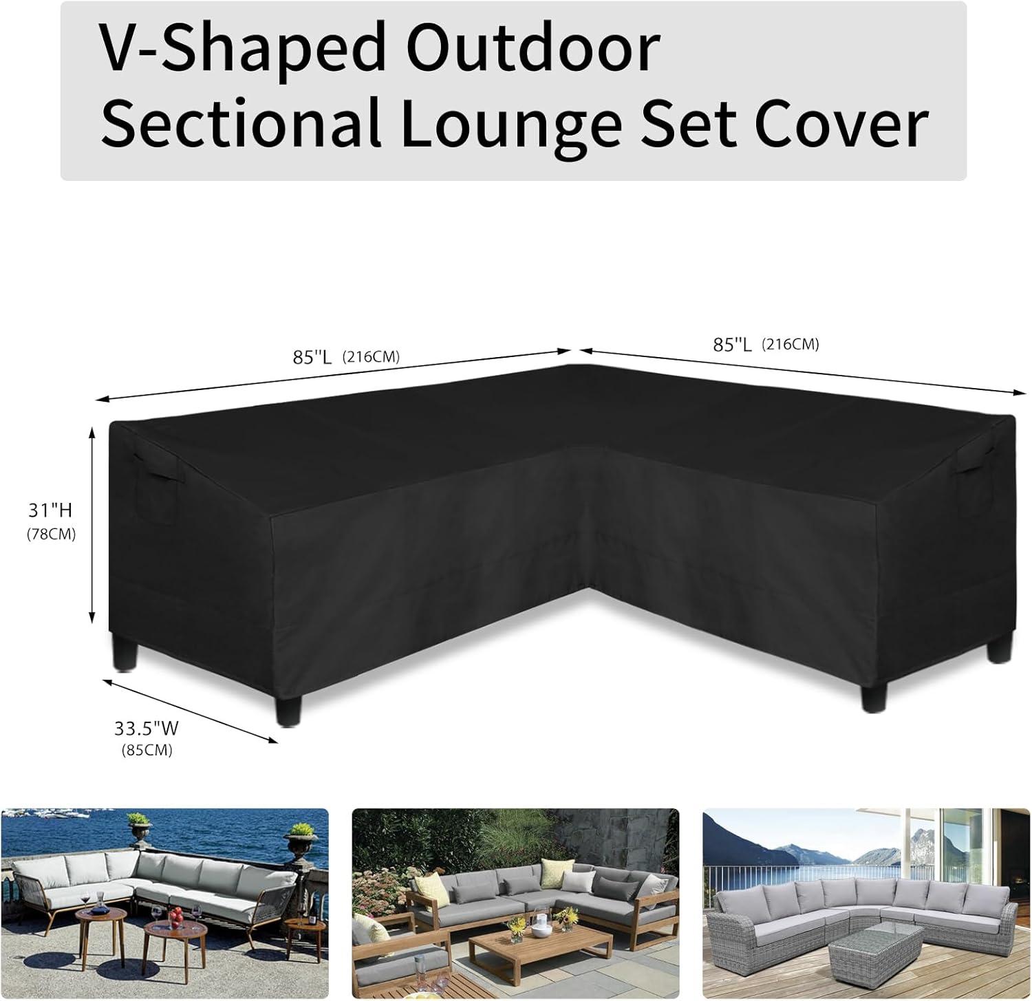 image:imageEasyGoing Patio VShaped Sectional Sofa Cover Waterproof Outdoor Sectional CoverHeavy Duty Garden Furniture Cover with Air Vent 89 L on Each Side x 335 D x 31 H BlackBlack