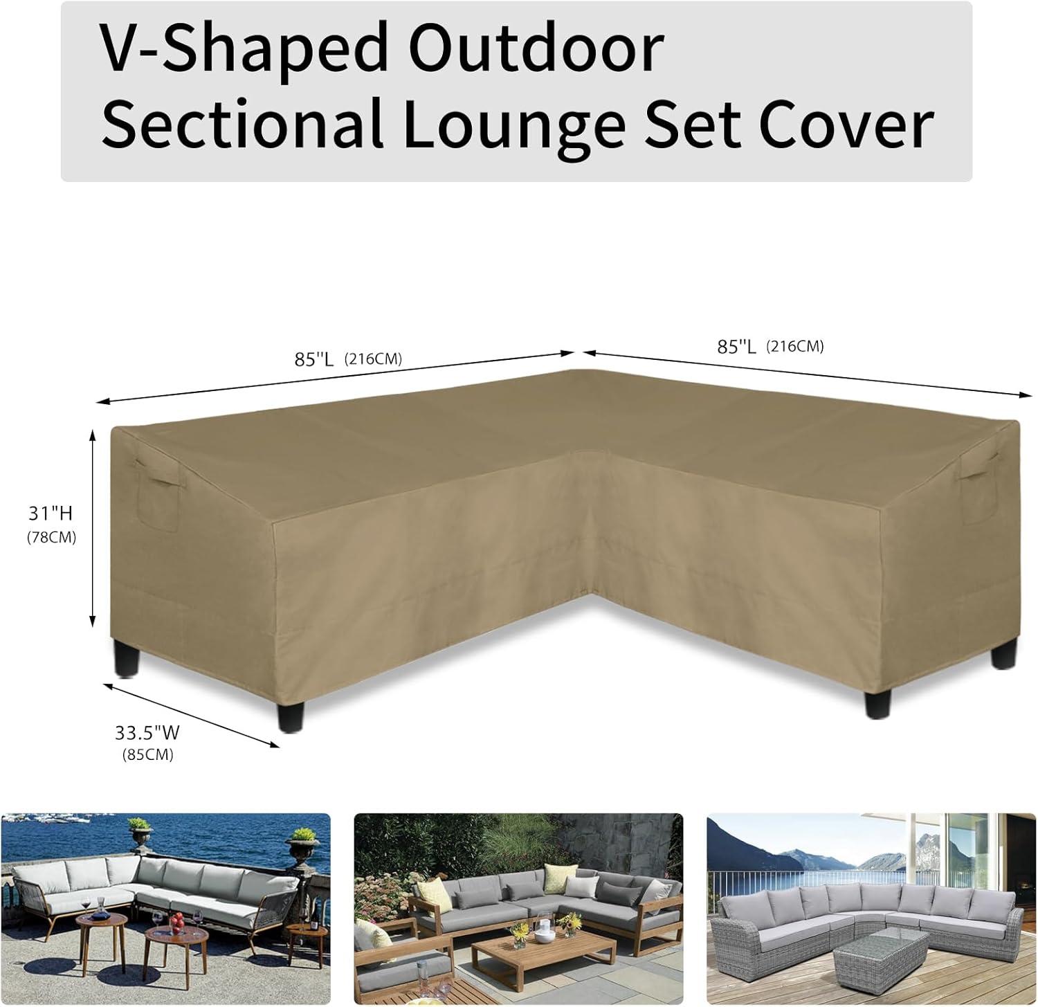 image:imageEasyGoing Patio VShaped Sectional Sofa Cover Waterproof Outdoor Sectional CoverHeavy Duty Garden Furniture Cover with Air Vent 89 L on Each Side x 335 D x 31 H BlackCamel