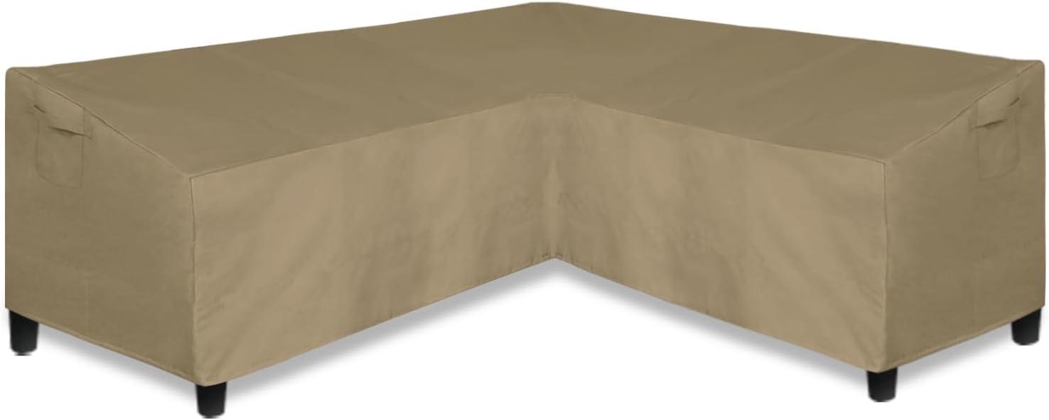image:imageEasyGoing Patio VShaped Sectional Sofa Cover Waterproof Outdoor Sectional CoverHeavy Duty Garden Furniture Cover with Air Vent 89 L on Each Side x 335 D x 31 H BlackCamel