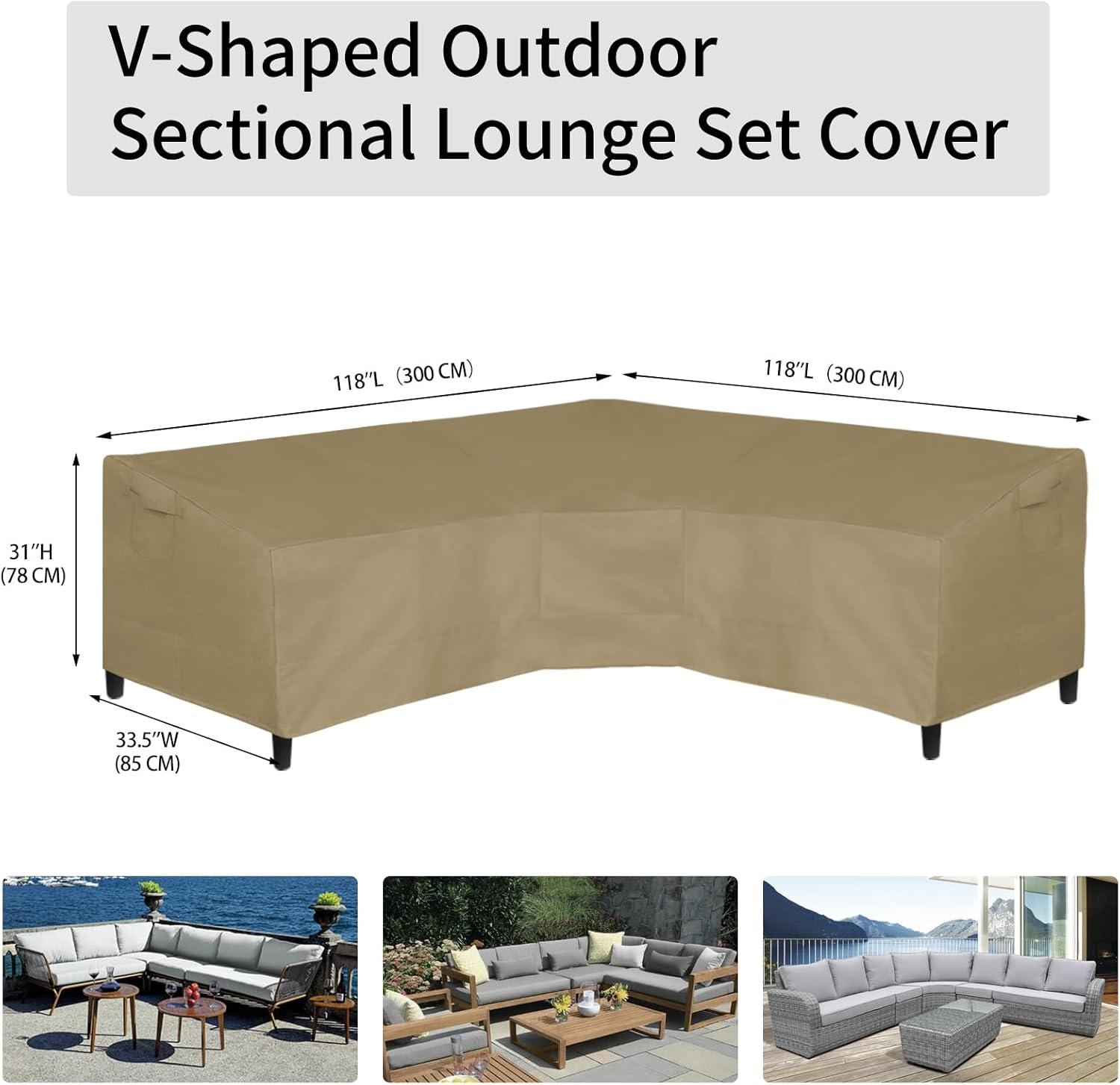 image:imageEasyGoing Patio VShaped Sectional Sofa Cover Waterproof Outdoor Sectional CoverHeavy Duty Garden Furniture Cover with Air Vent 89 L on Each Side x 335 D x 31 H BlackCamel