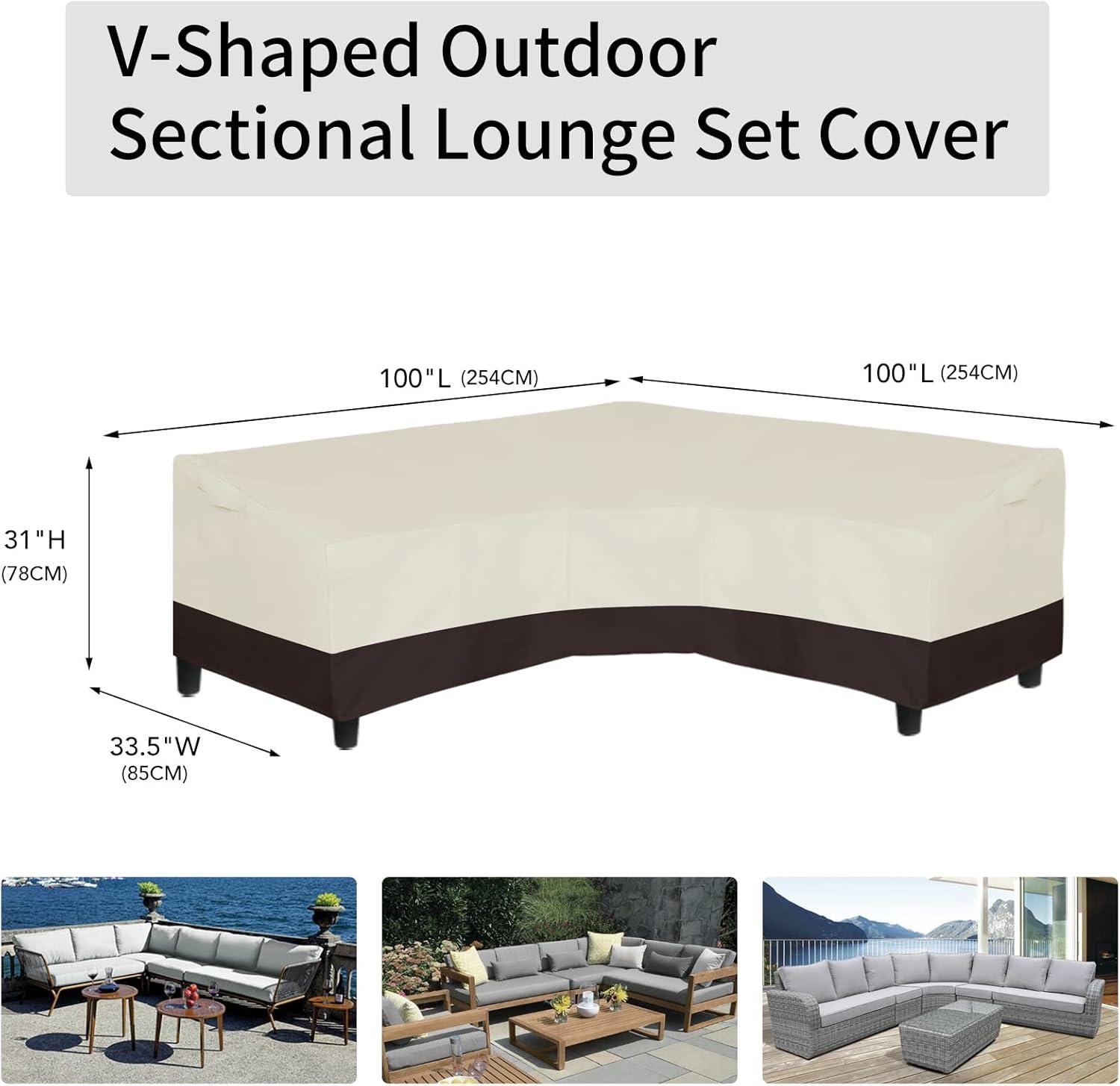 image:imageEasyGoing Patio VShaped Sectional Sofa Cover Waterproof Outdoor Sectional CoverHeavy Duty Garden Furniture Cover with Air Vent 89 L on Each Side x 335 D x 31 H BlackBeigeDark Brown