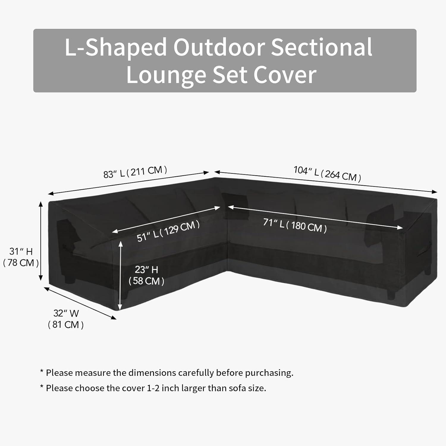 image:imageEasyGoing Patio VShaped Sectional Sofa Cover Waterproof Outdoor Sectional CoverHeavy Duty Garden Furniture Cover with Air Vent 89 L on Each Side x 335 D x 31 H BlackBlack