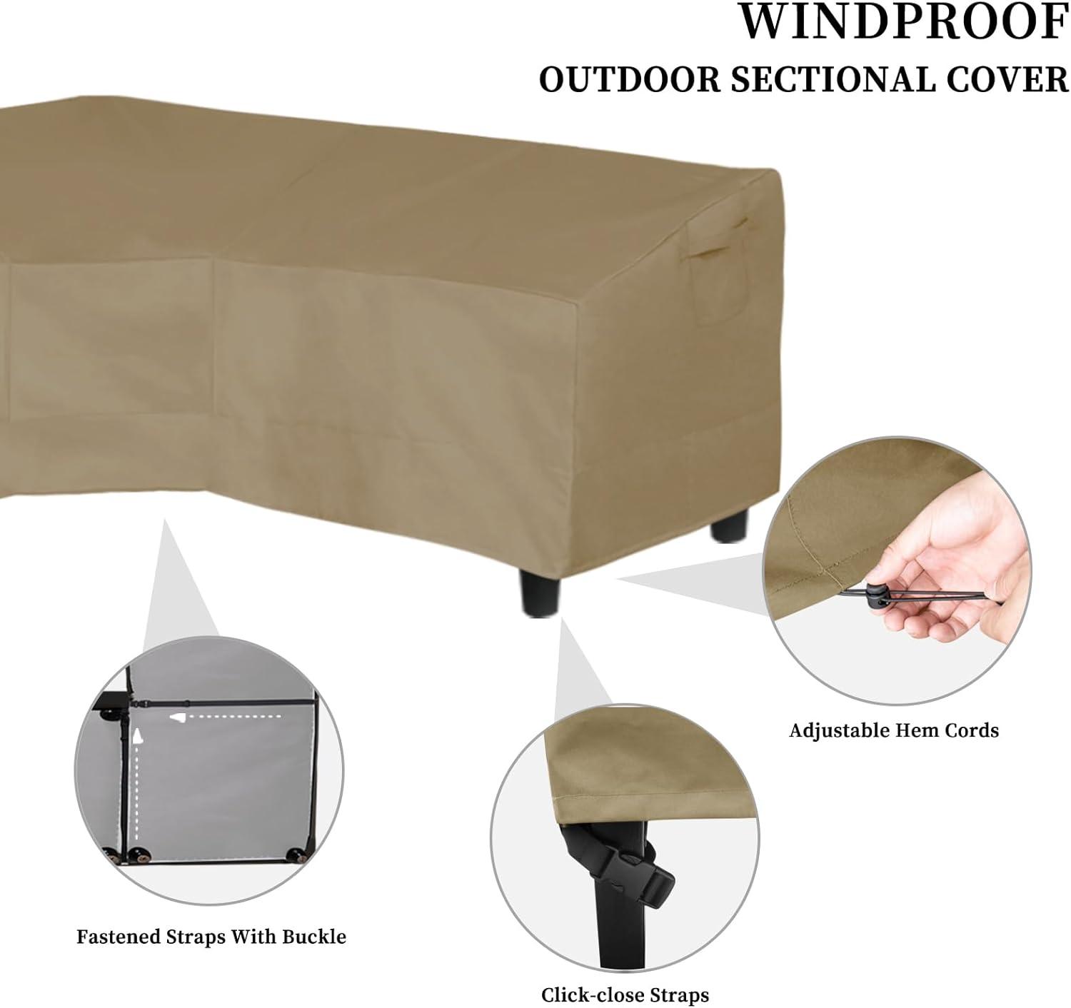 image:imageEasyGoing Patio VShaped Sectional Sofa Cover Waterproof Outdoor Sectional CoverHeavy Duty Garden Furniture Cover with Air Vent 89 L on Each Side x 335 D x 31 H BlackCamel