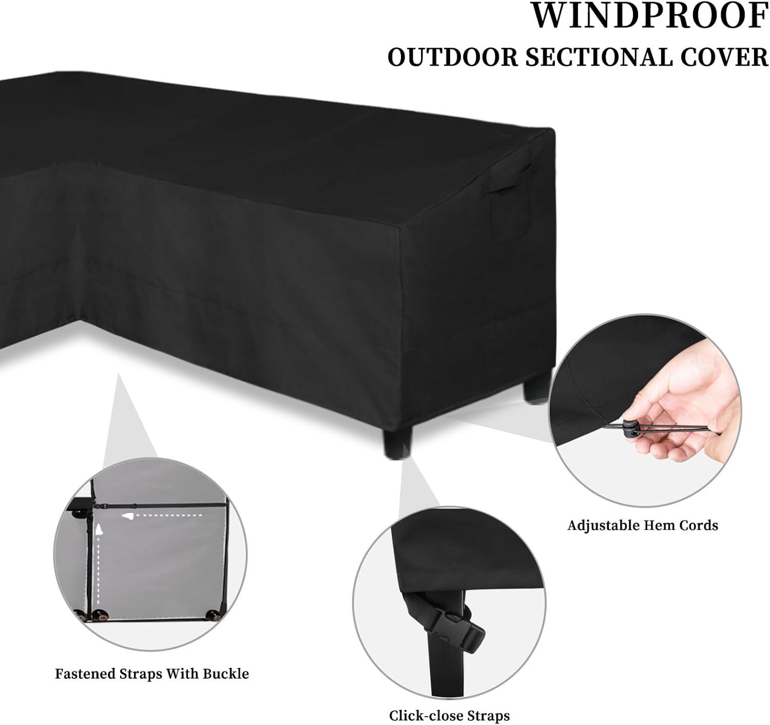 image:imageEasyGoing Patio VShaped Sectional Sofa Cover Waterproof Outdoor Sectional CoverHeavy Duty Garden Furniture Cover with Air Vent 89 L on Each Side x 335 D x 31 H BlackBlack