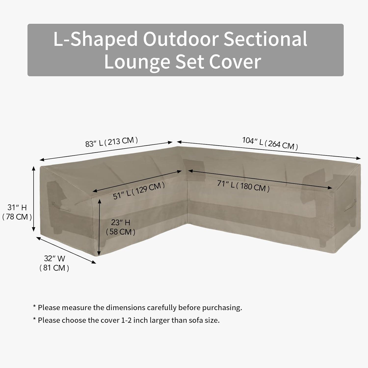image:imageEasyGoing Patio VShaped Sectional Sofa Cover Waterproof Outdoor Sectional CoverHeavy Duty Garden Furniture Cover with Air Vent 89 L on Each Side x 335 D x 31 H BlackCamel
