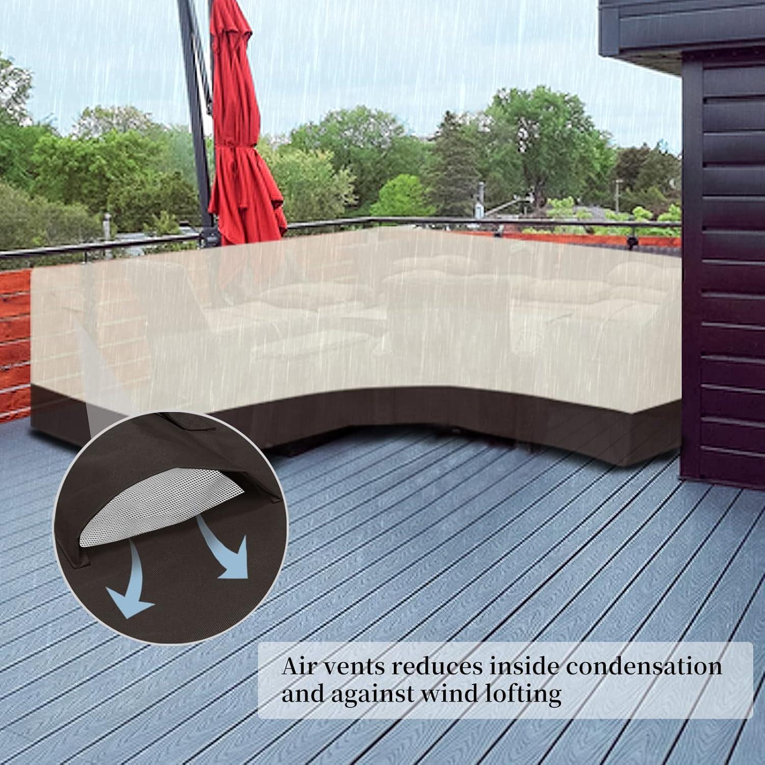 image:imageEasyGoing Patio VShaped Sectional Sofa Cover Waterproof Outdoor Sectional CoverHeavy Duty Garden Furniture Cover with Air Vent 89 L on Each Side x 335 D x 31 H BlackBeigeDark Brown